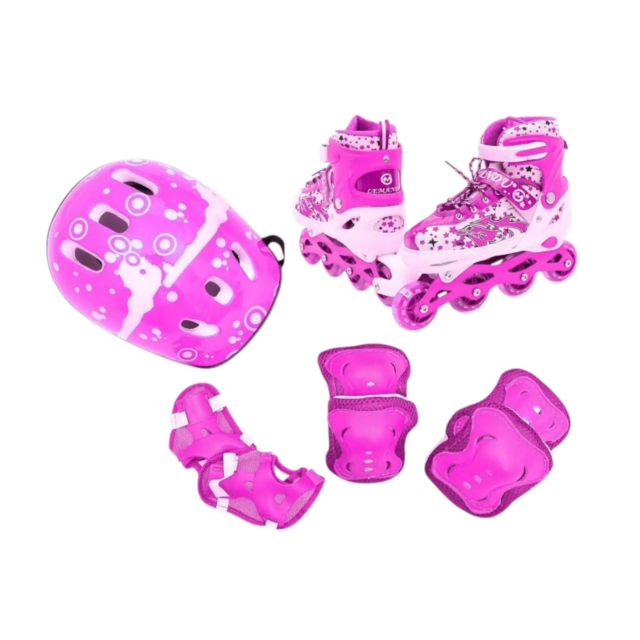 Role (roti PU, toate rotile cu lumini) cu set de protecție roz 39-42 L