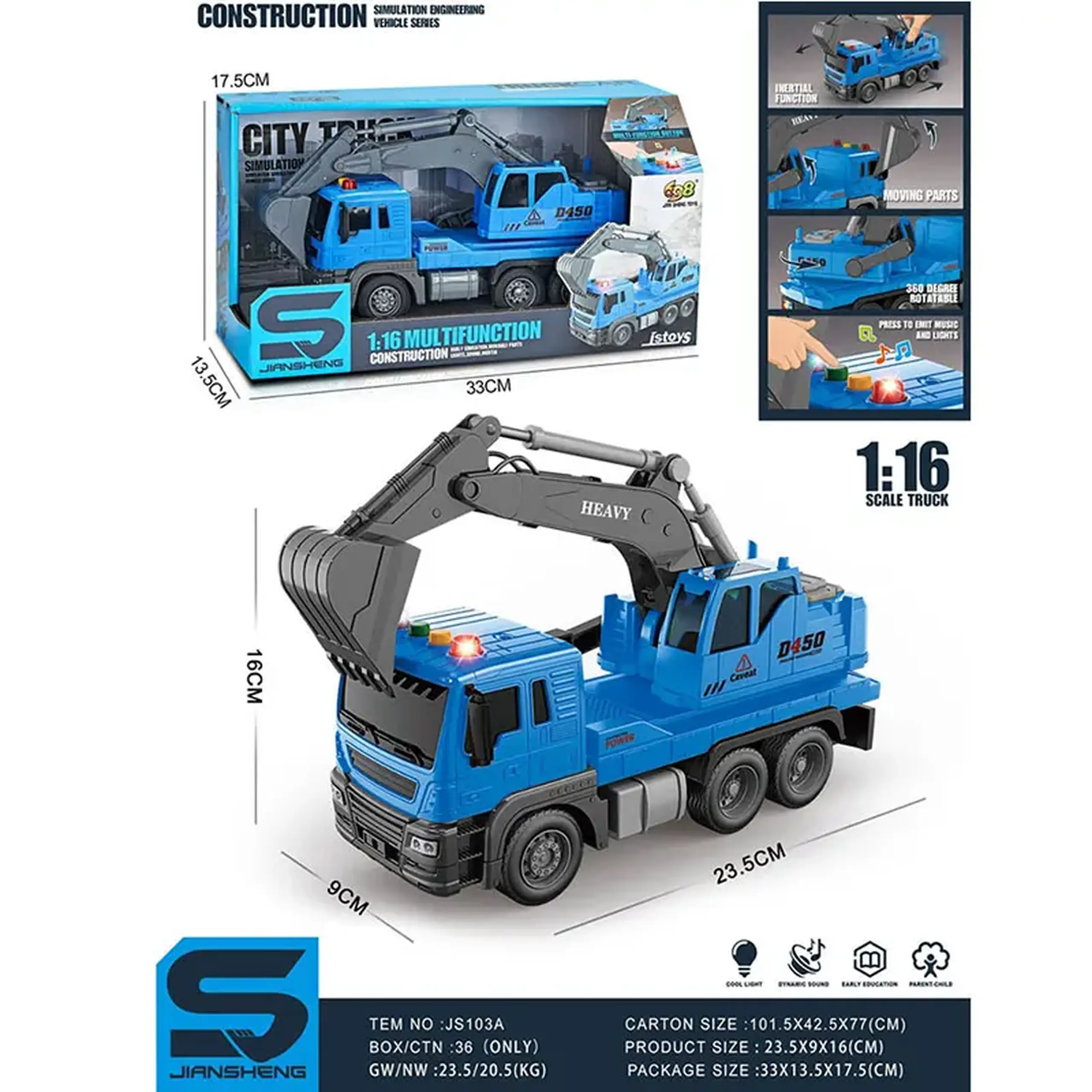 Masina excavator cu sunet si lumini (instructiune in romana)