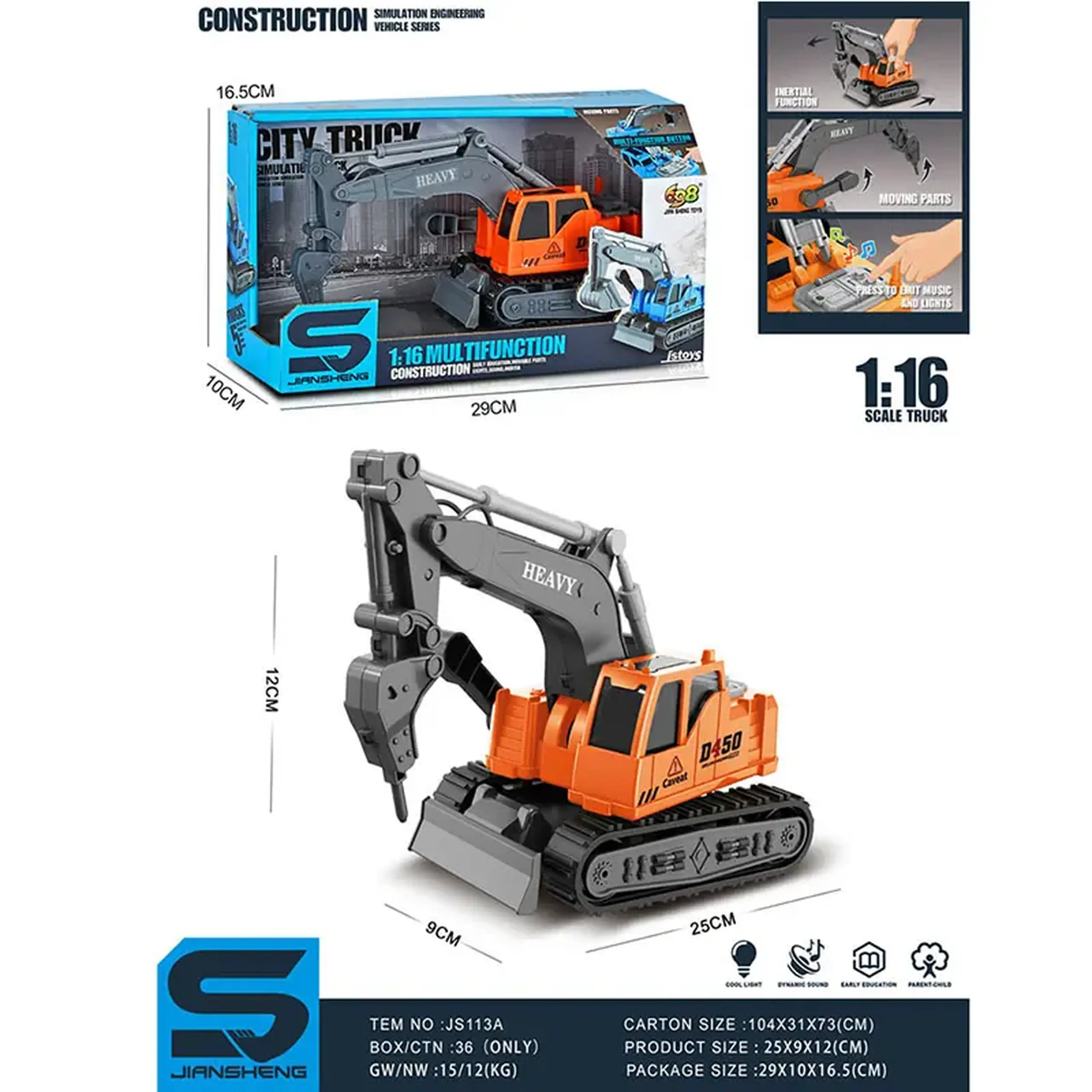 Masina excavator cu sunet si lumini (instructiune in romana)