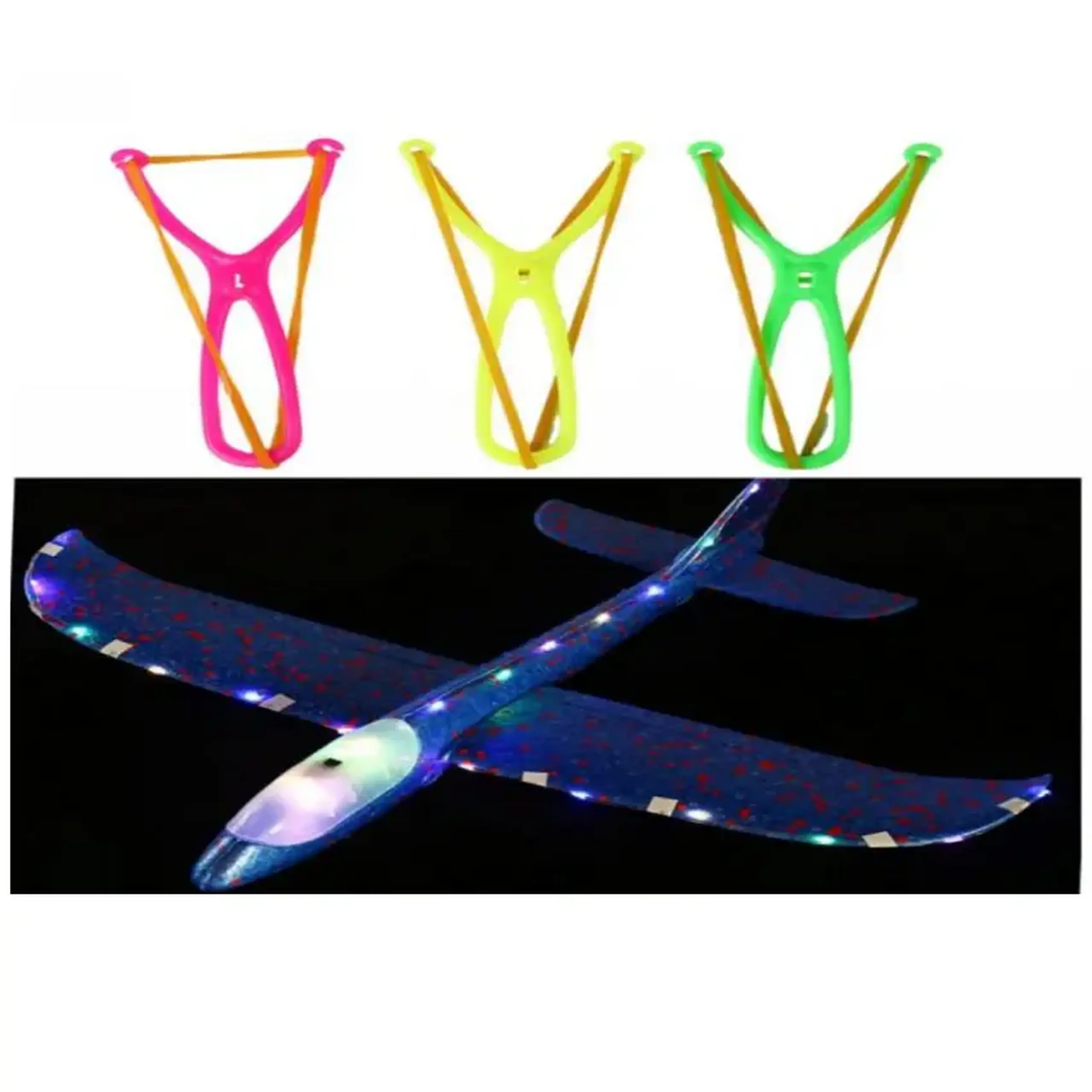 Avion din polistiren cu lumini 48cm cu prastie
