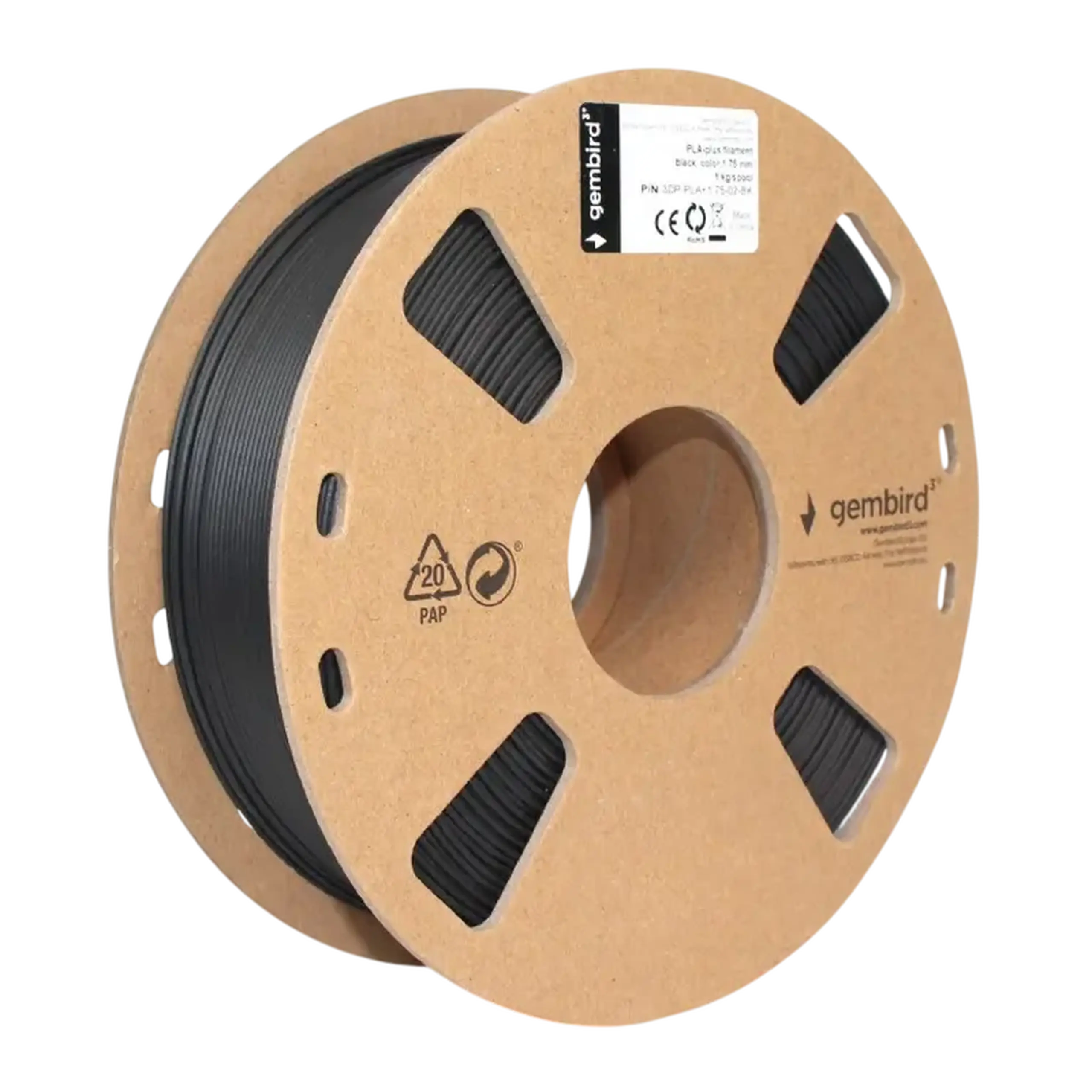Filament pentru imprimantă 3D Gembird 3DP-PLA+1.75-02-BK, PLA+, Negru, 1.75 mm, 1kg