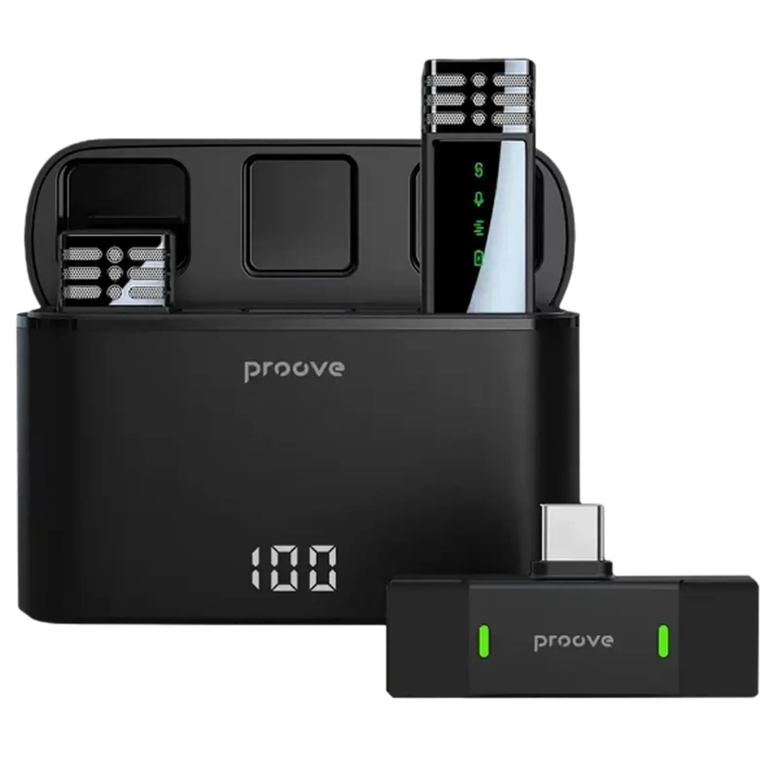 Microfon portabil pentru înregistrare vocală Proove Record Type-C, Fără fir, Negru