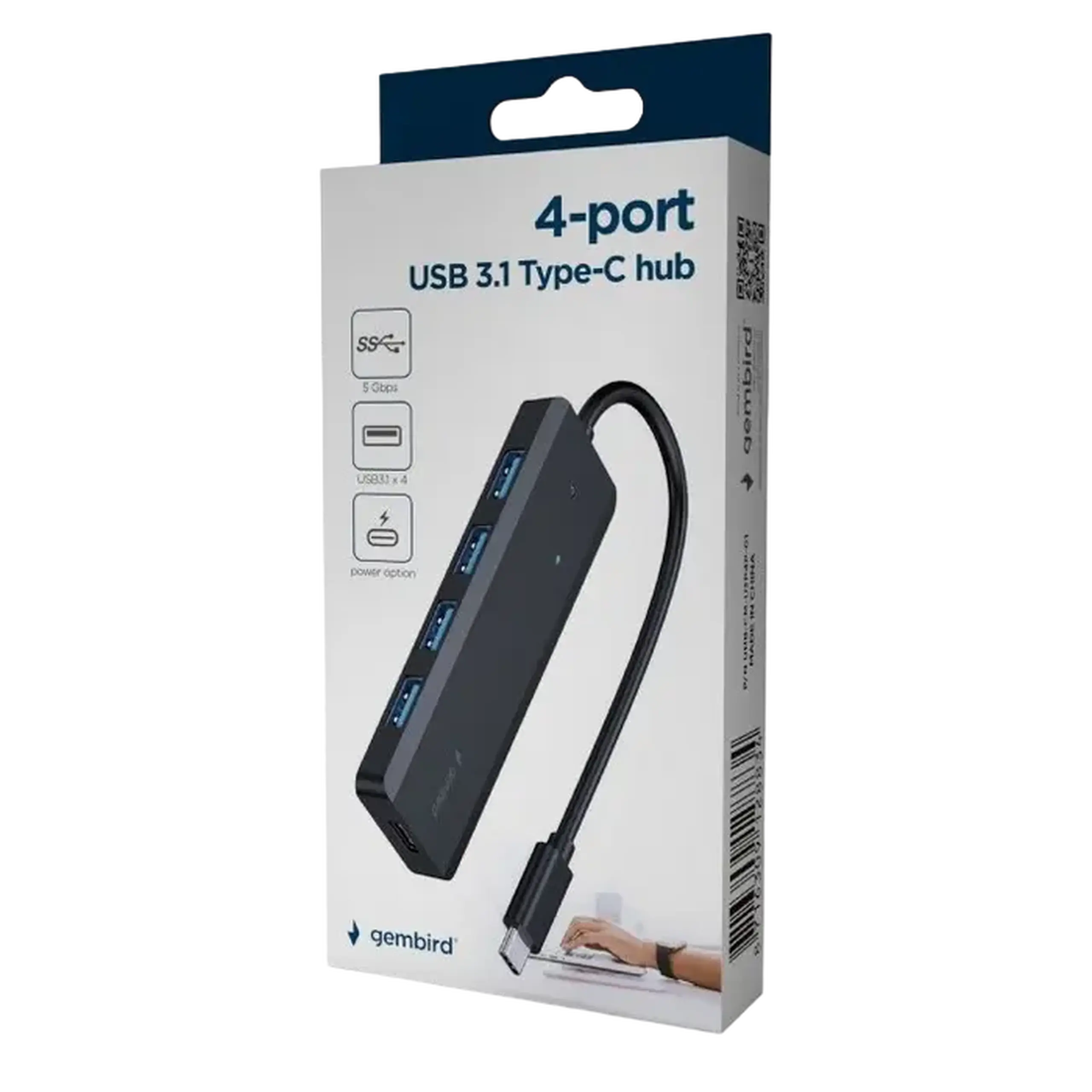 Adaptor Hub Gembird UHB-CM-U3P4P-01, Negru