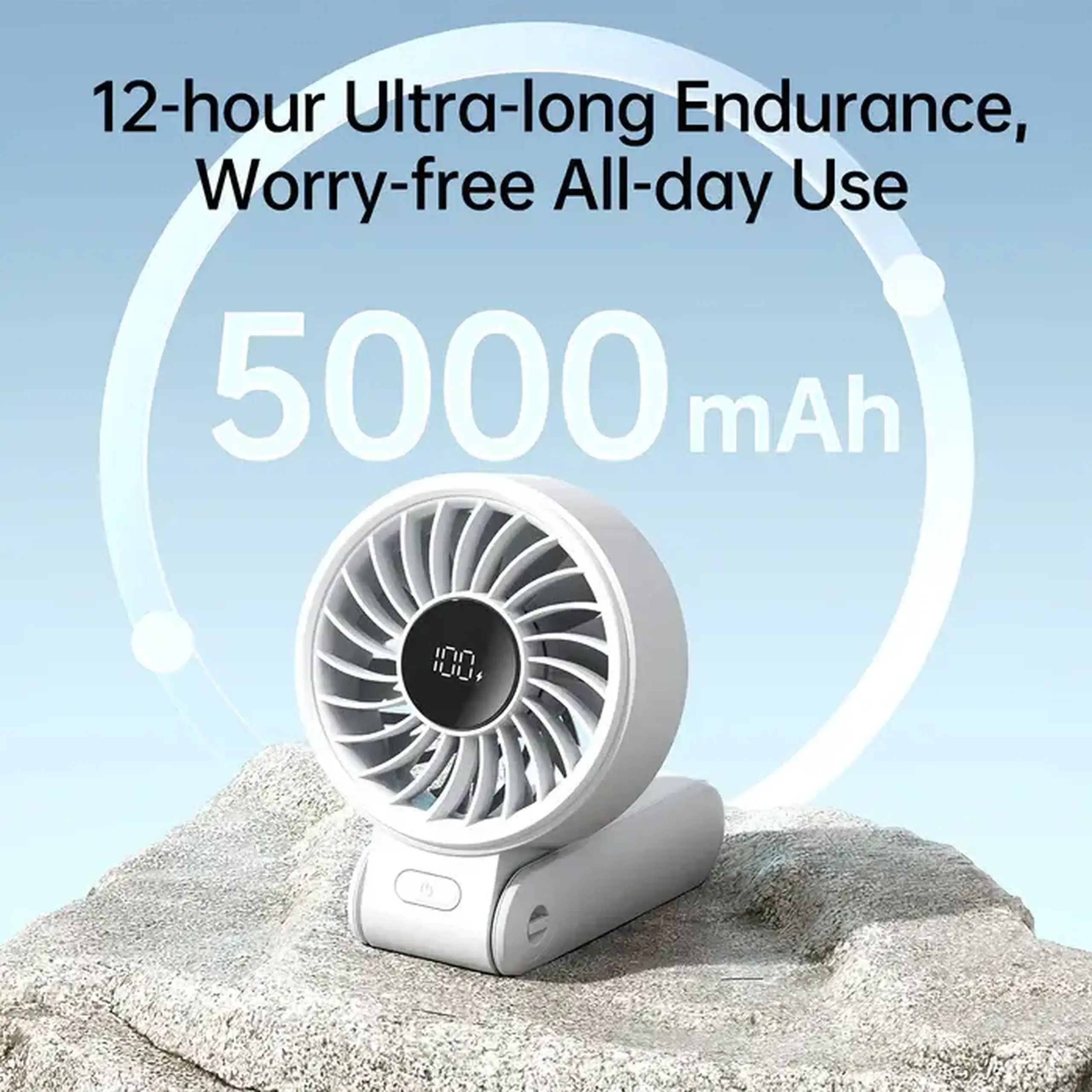 Ventilator portabil de mina JISULIFE 7, autonomie 3.5-19h, baterie 5000mAh, 5 viteze,Gri deschis