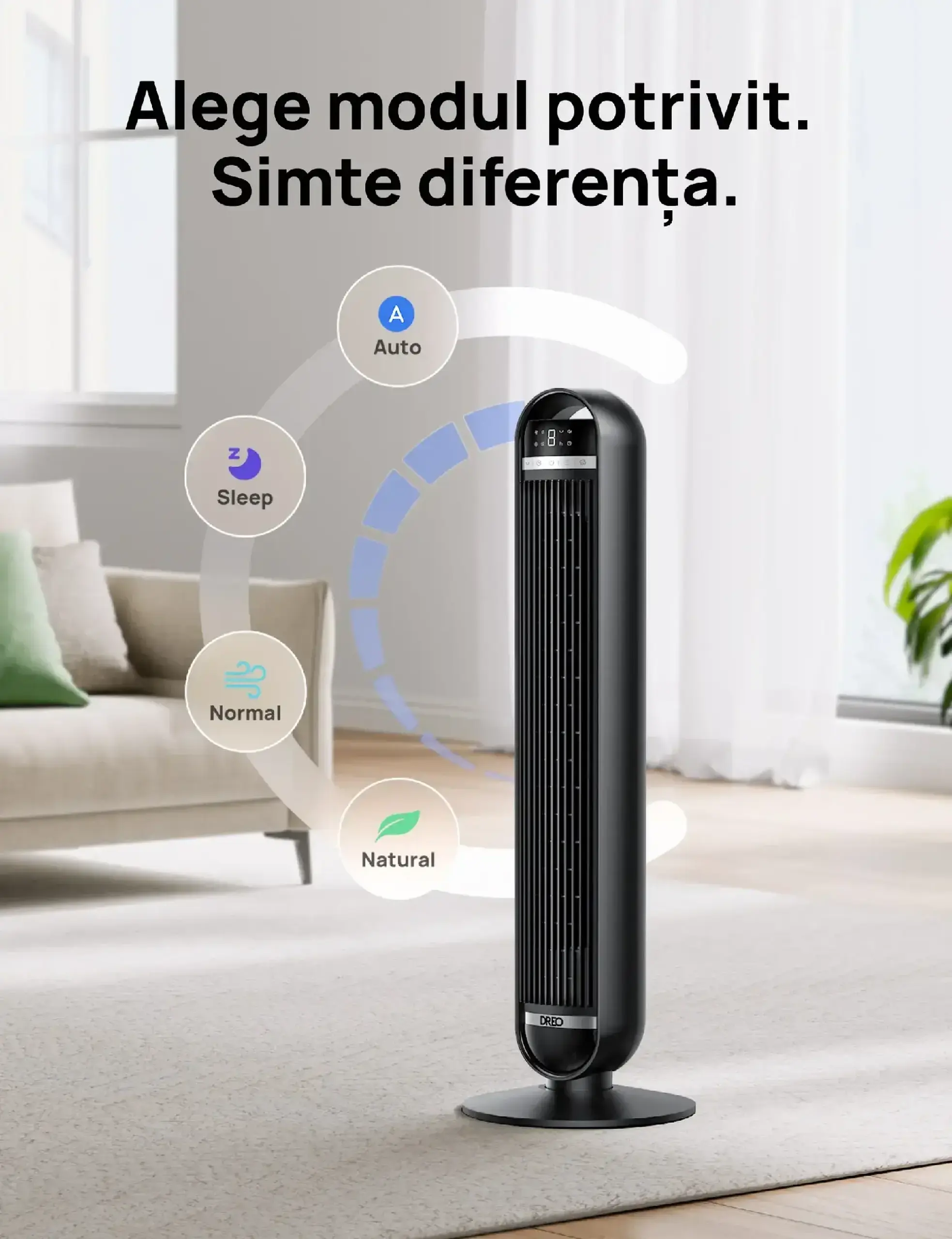 Ventilator turn DREO Nomad DR-HTF014, 8 viteze, 4 moduri de functionare,telecomanda, negru