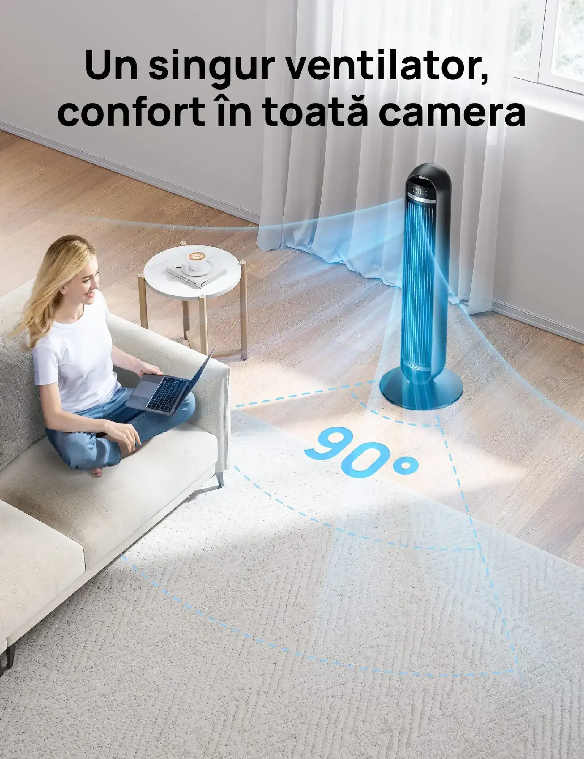 Ventilator turn DREO Nomad DR-HTF014, 8 viteze, 4 moduri de functionare,telecomanda, negru
