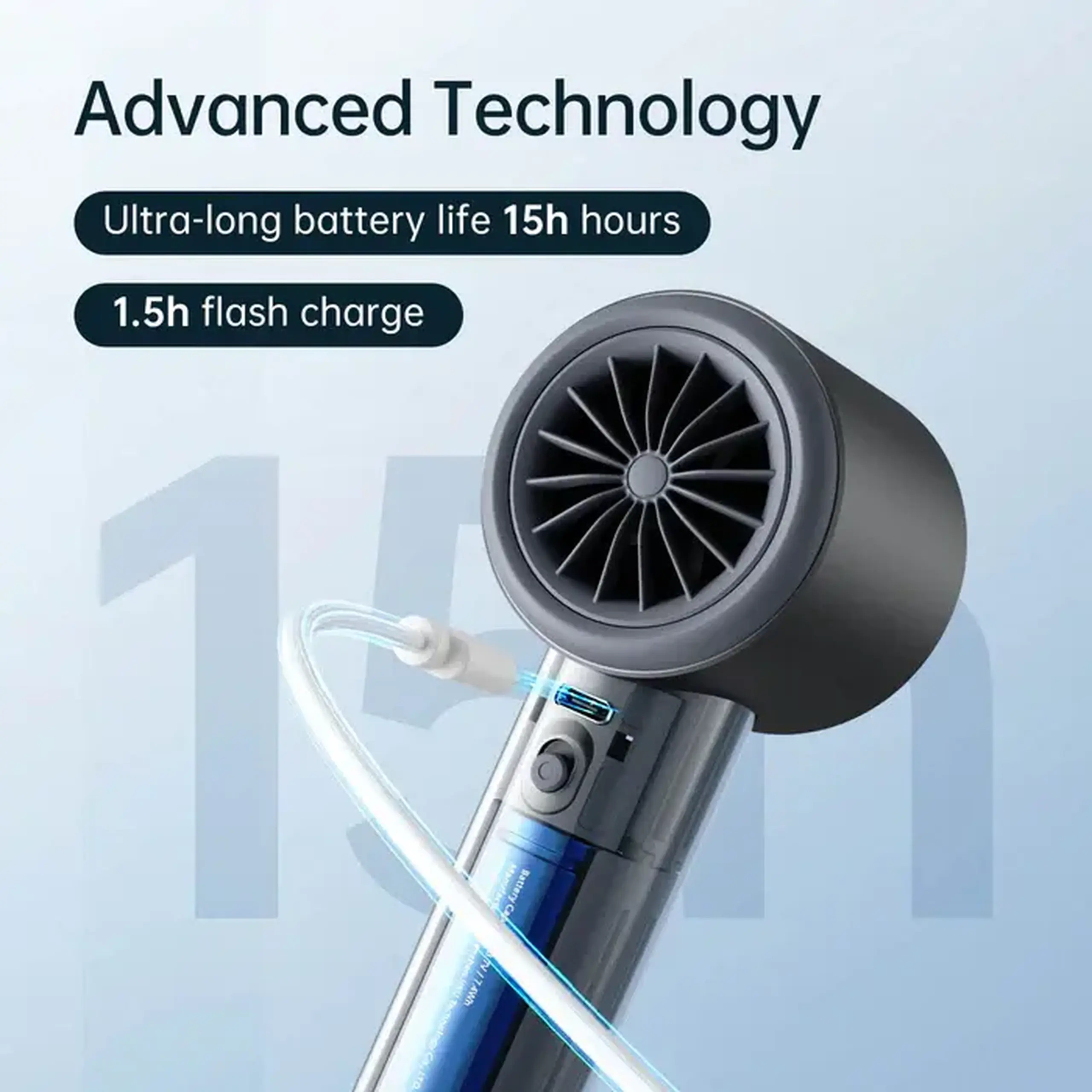 Ventilator portabil de mina JISULIFE Pro1 S, autonomie 3-15h, baterie 5000mAh, 100 viteze, Maro
