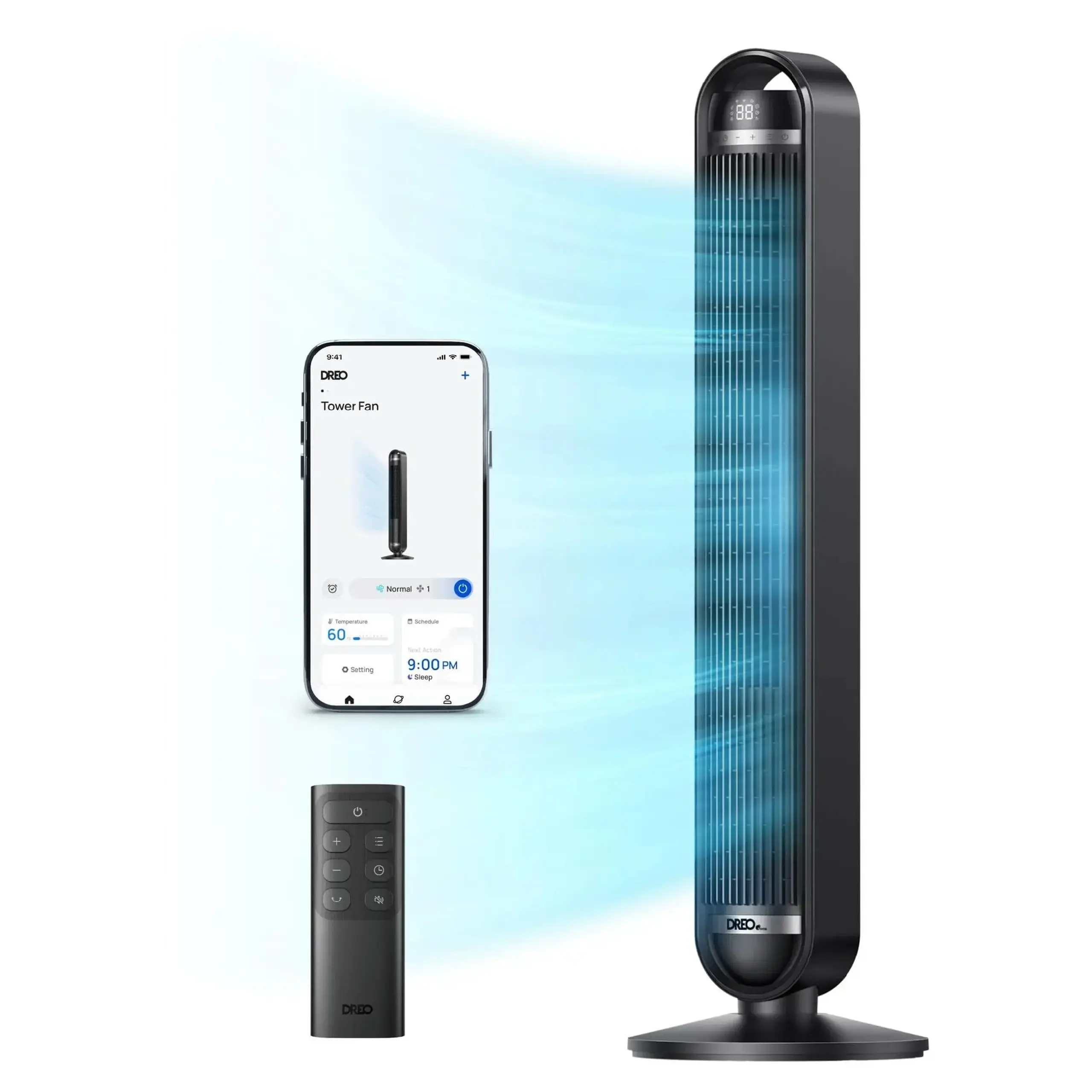 Ventilator Turn Smart DREO Cruiser DR-HTF011S, 9 viteze, 4 functii,106cm, HyperSilent 25dB, oscilatie 90°, negru