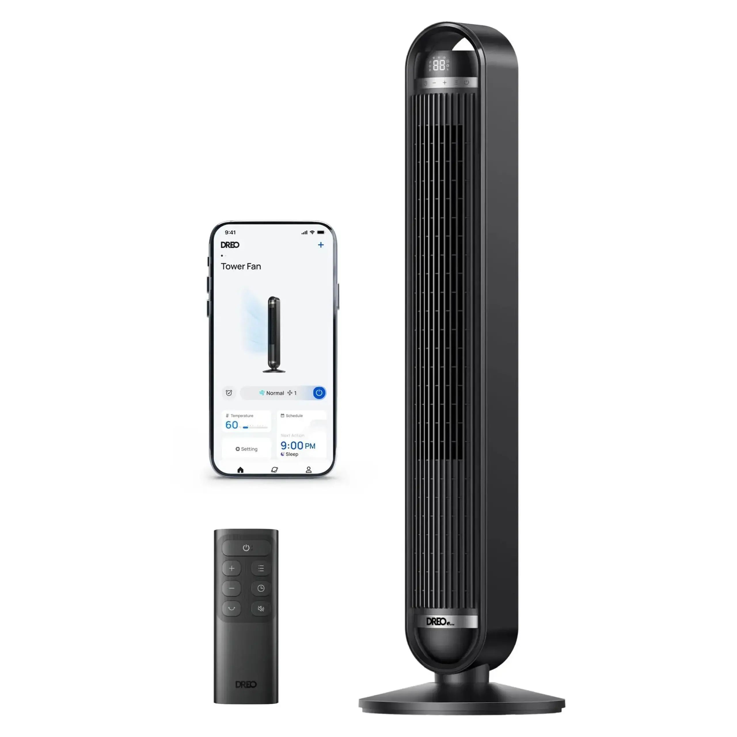 Ventilator Turn Smart DREO Cruiser DR-HTF011S, 9 viteze, 4 functii,106cm, HyperSilent 25dB, oscilatie 90°, negru
