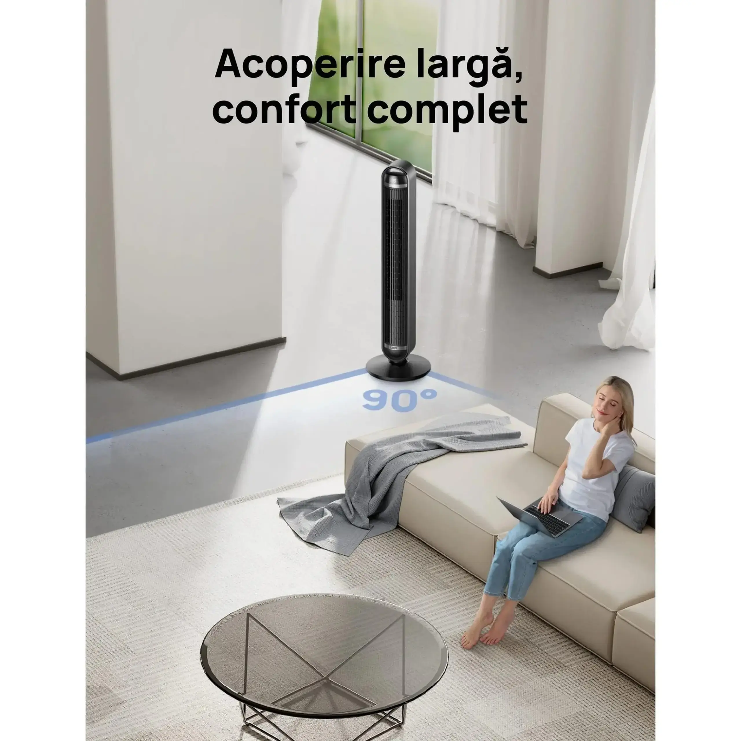Ventilator Turn Smart DREO Cruiser DR-HTF011S, 9 viteze, 4 functii,106cm, HyperSilent 25dB, oscilatie 90°, negru