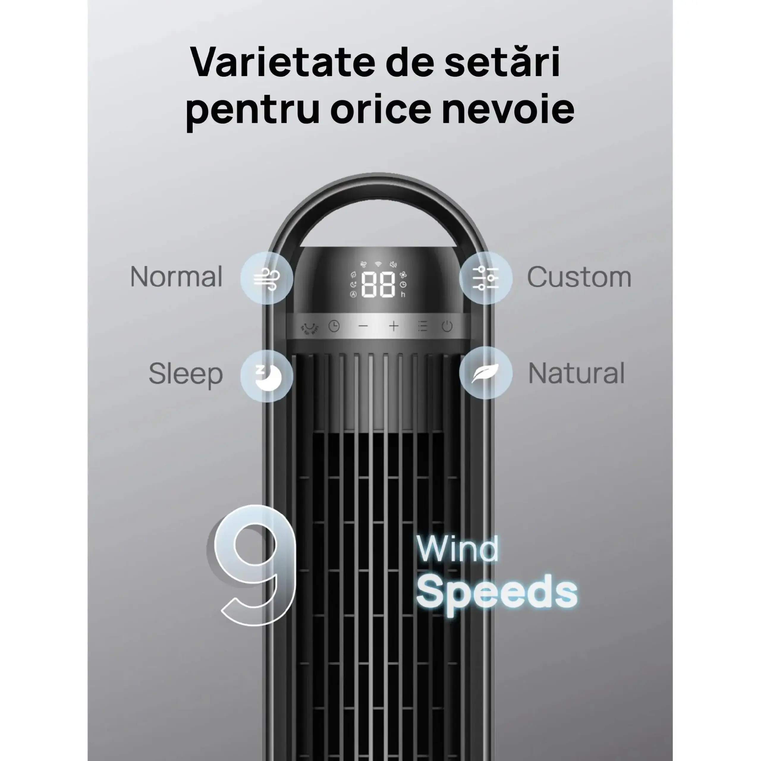 Ventilator Turn Smart DREO Cruiser DR-HTF011S, 9 viteze, 4 functii,106cm, HyperSilent 25dB, oscilatie 90°, negru