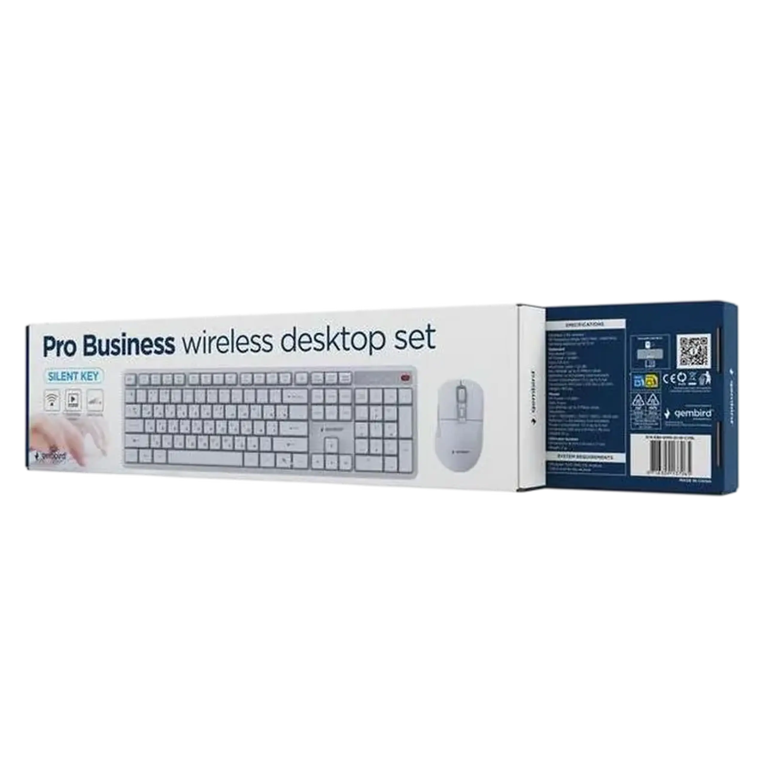 Set Tastatură + Mouse Gembird Silent key Pro Business, Fără fir, Alb