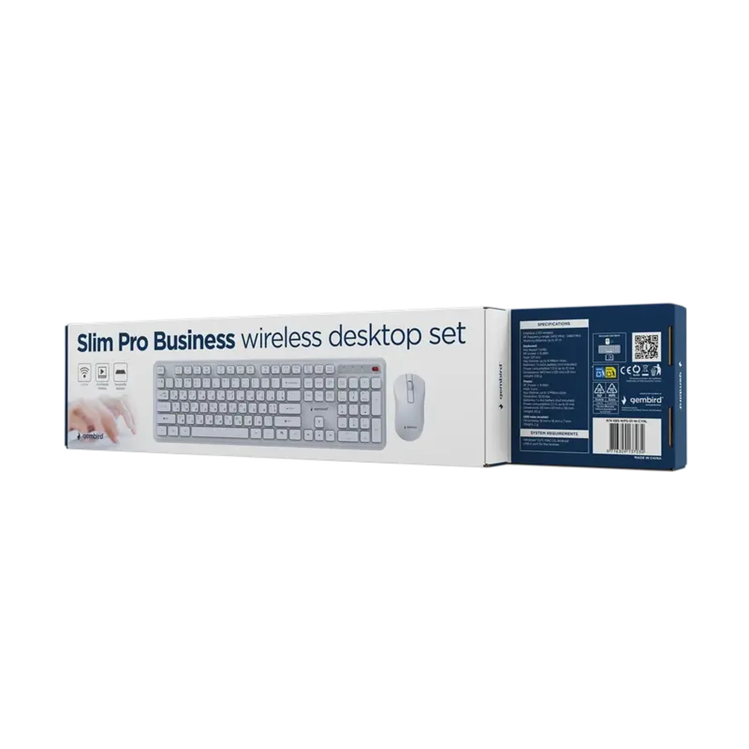 Set Tastatură + Mouse Gembird Slim Pro Business, Fără fir, Alb