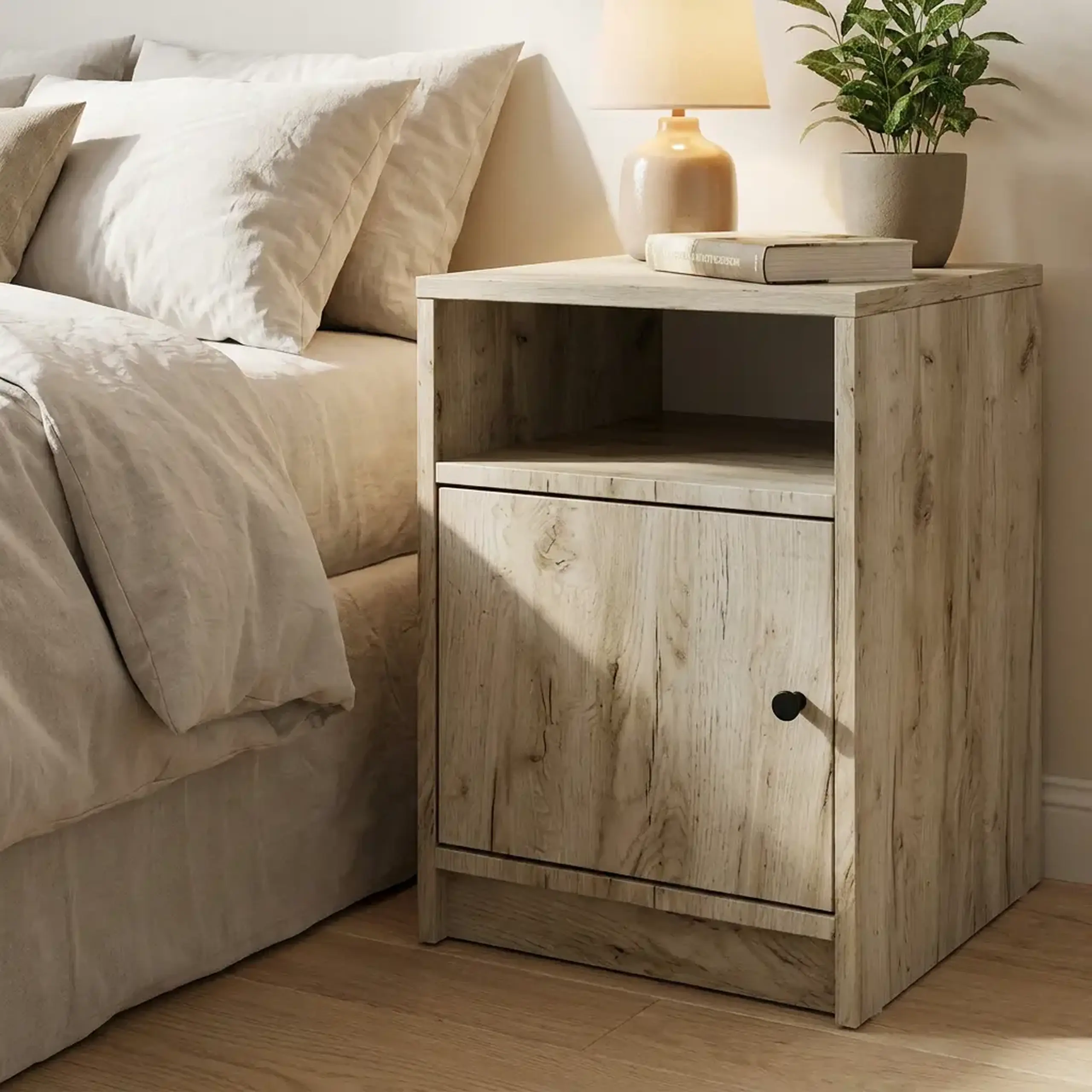 Noptiera 4home Luna, Stejar Kraft Gri