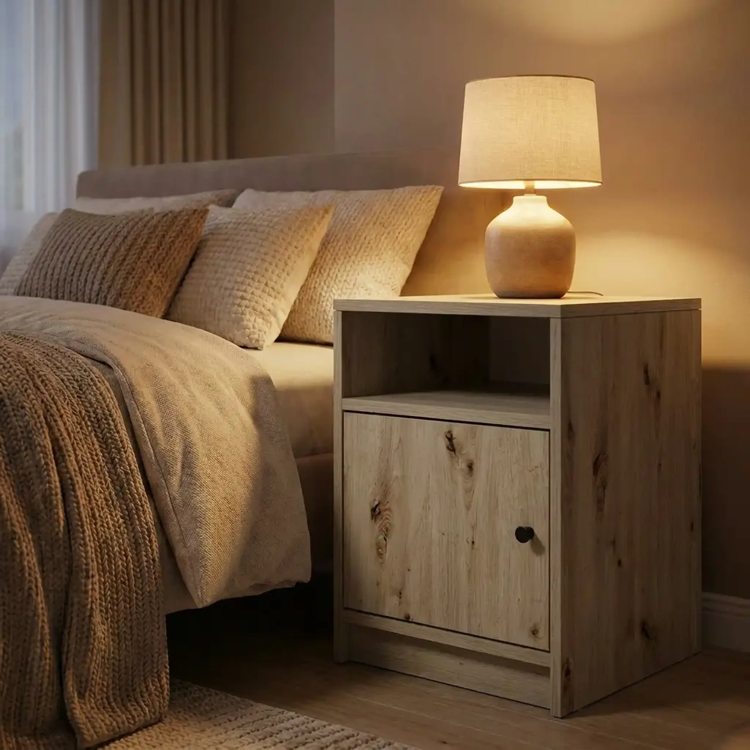 Noptiera 4home Luna, Stejar Kraft Gri