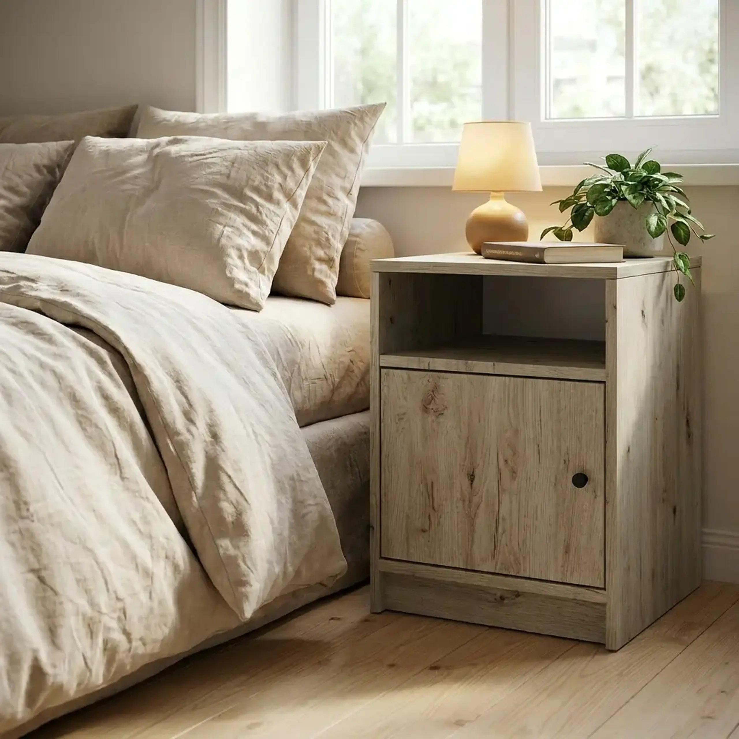 Noptiera 4home Luna, Stejar Kraft Gri