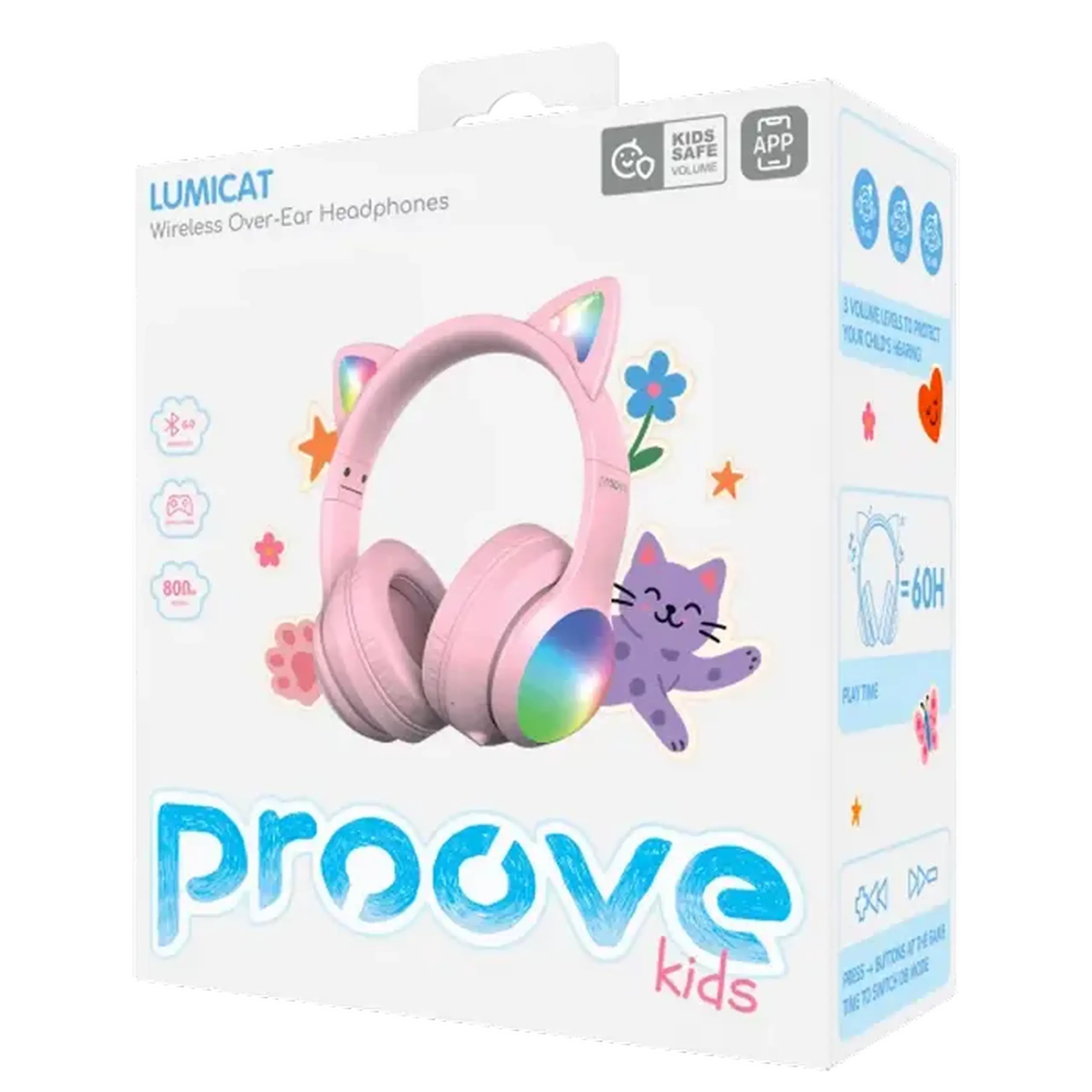 Căști Proove Kids LumiCat, Roz