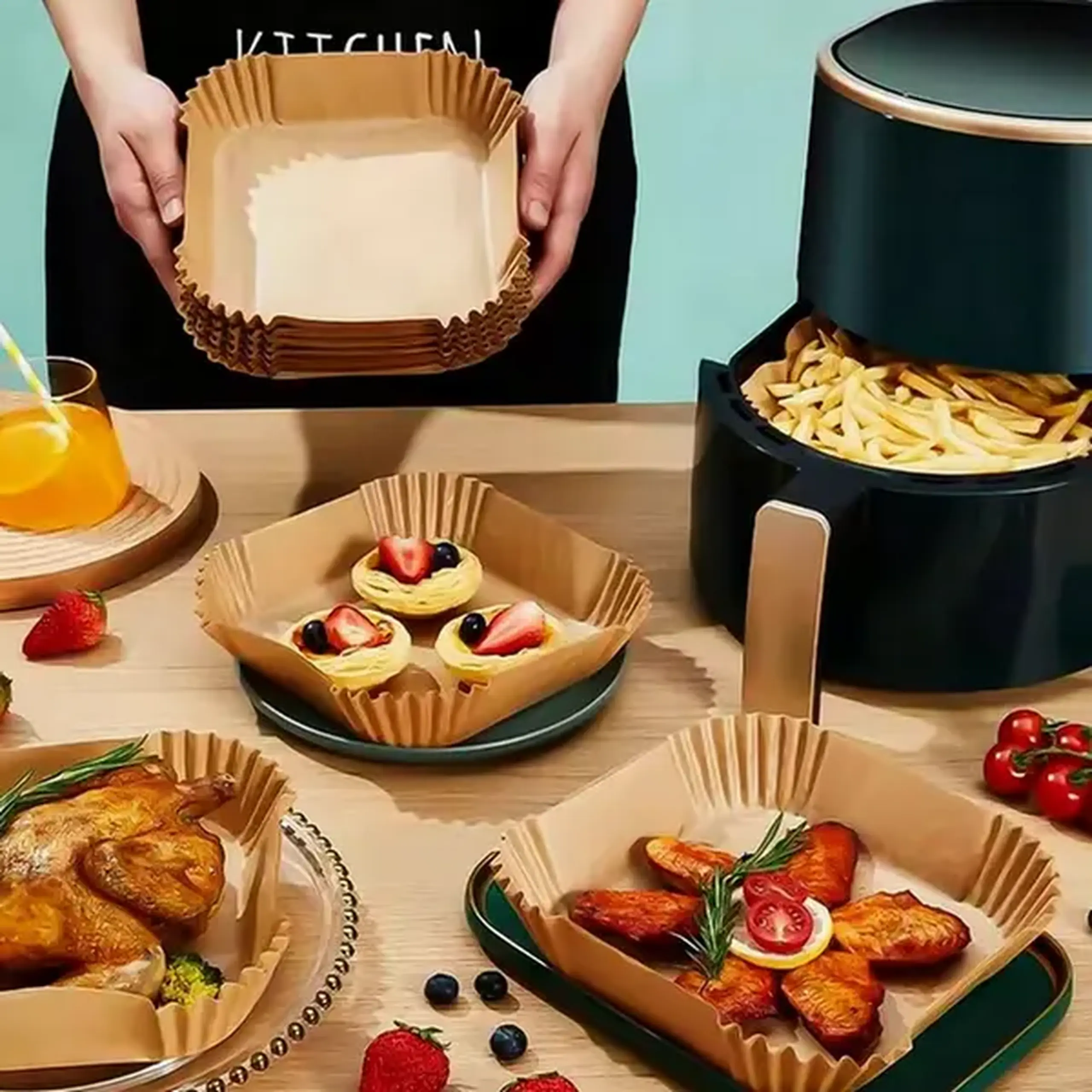 Hârtia de copt Papro Square Air Fryer Paper, Bej