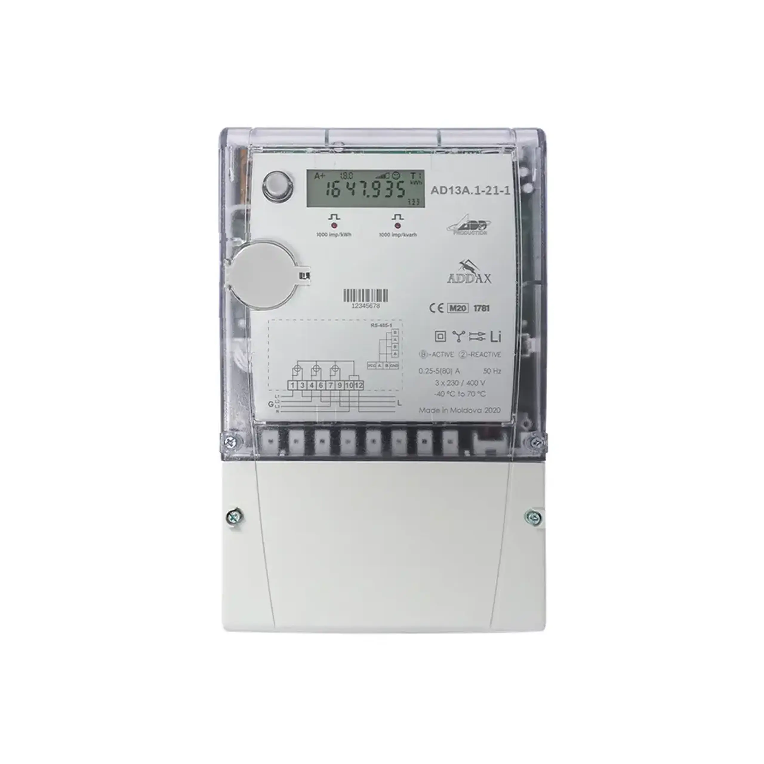 Contor bidirecțional (fără modem) AD13A.1-21-1 Trifazat 80 A 230/400 V Addax