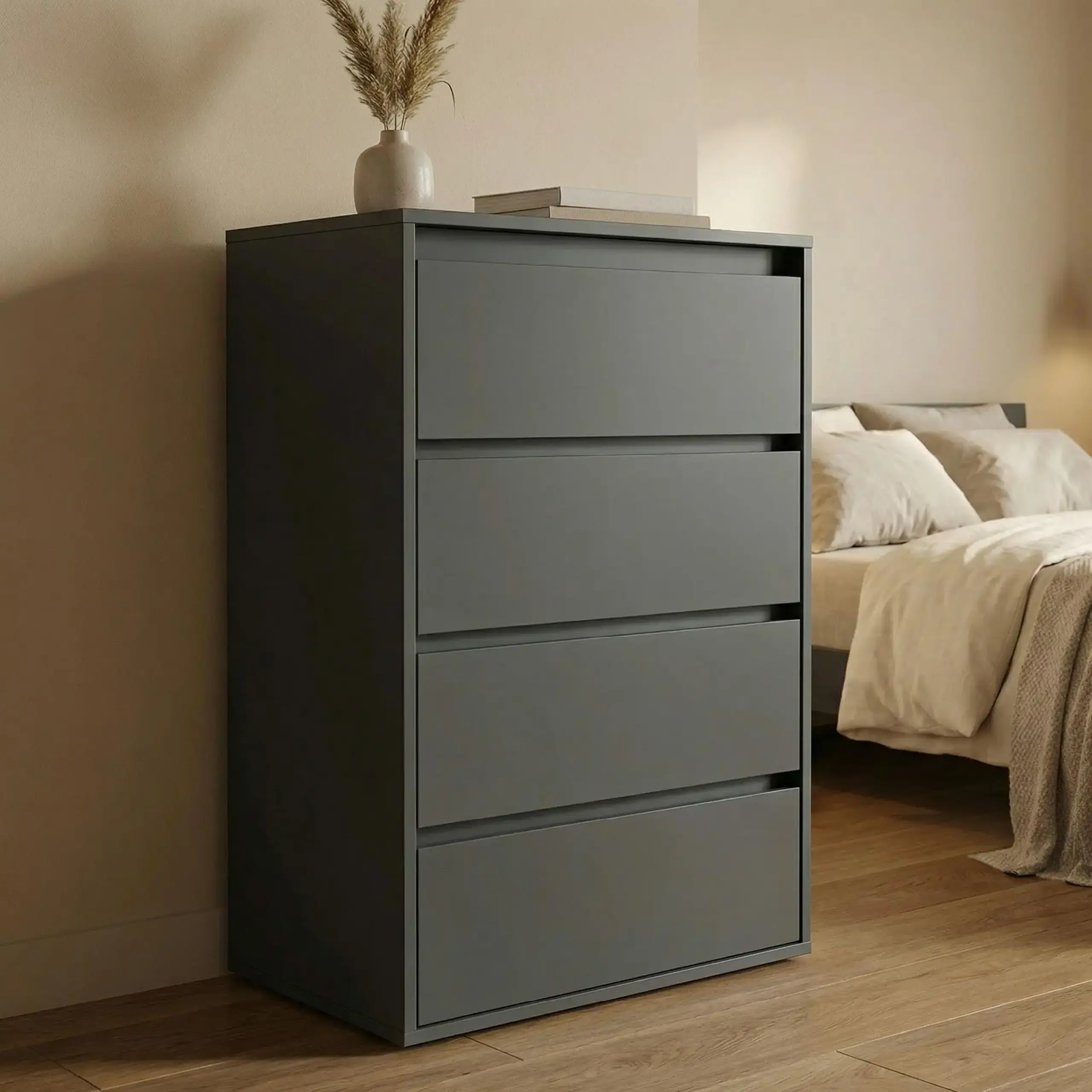 Comoda 4home Ideea K, 60x100x42 cm, 4 sertare, Gri Grafit/Gri Grafit