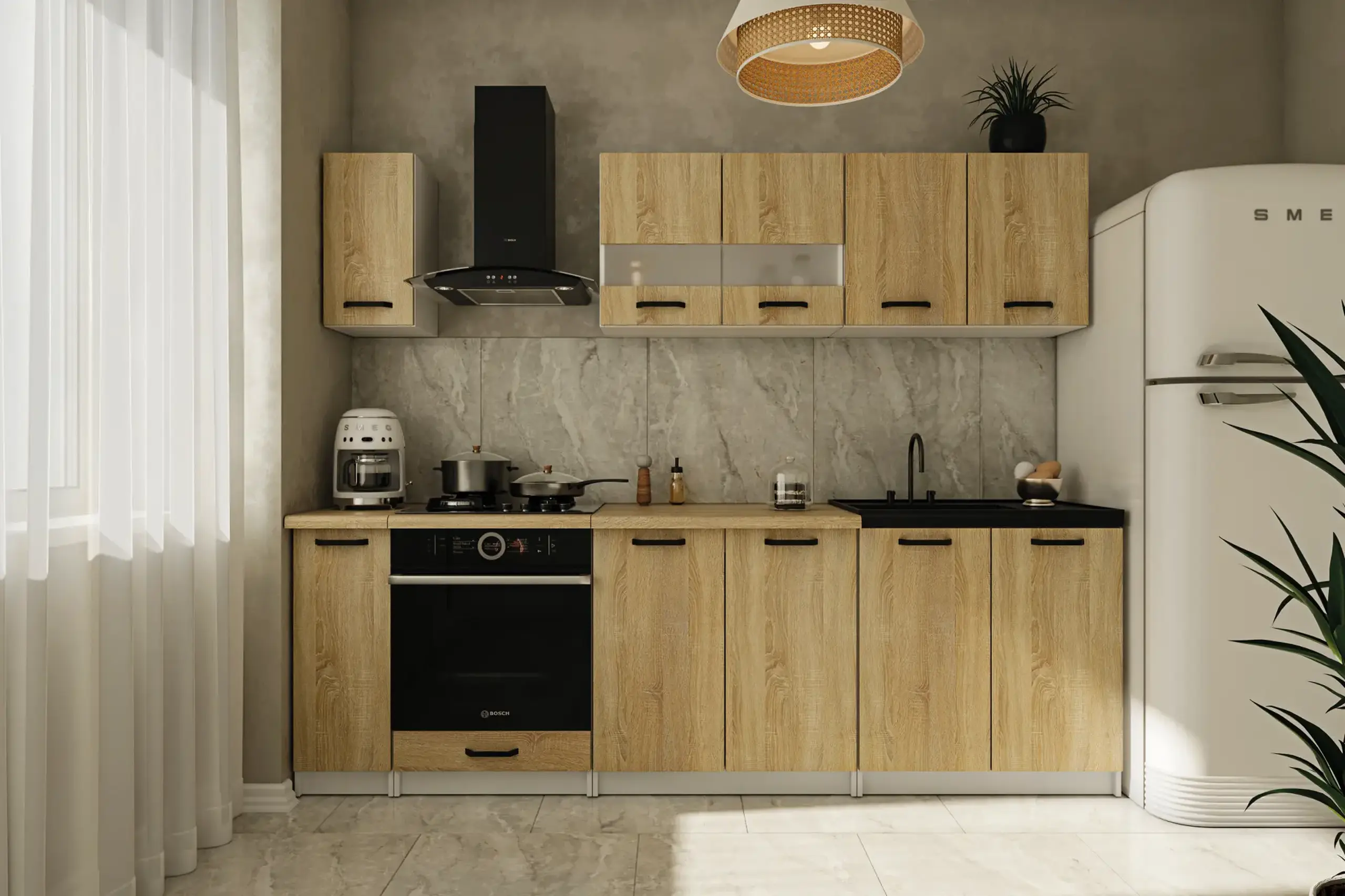 Bucatarie 4home Selin 1.9 m, stejar sonoma