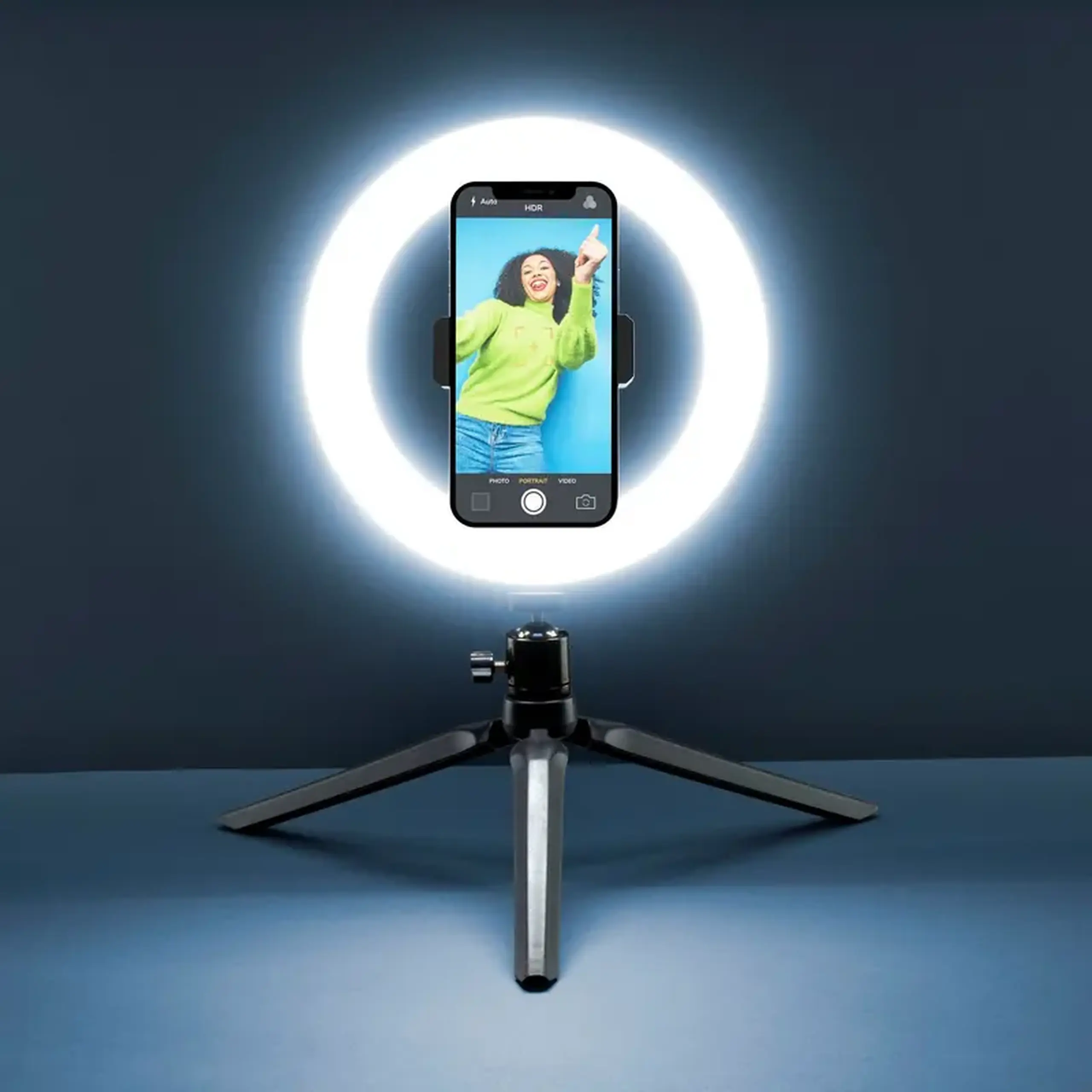 Lampă circulară Cellularline Selfie Ring, Negru
