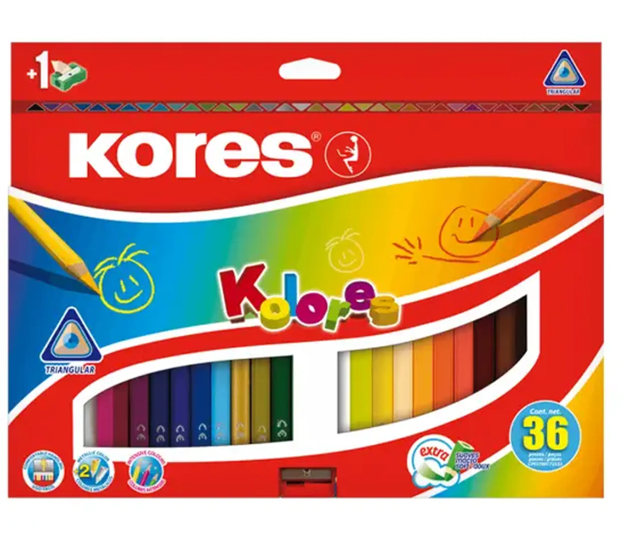 Creioane Kores 36 culori (triunghiulare+ascutatoare) 25 281