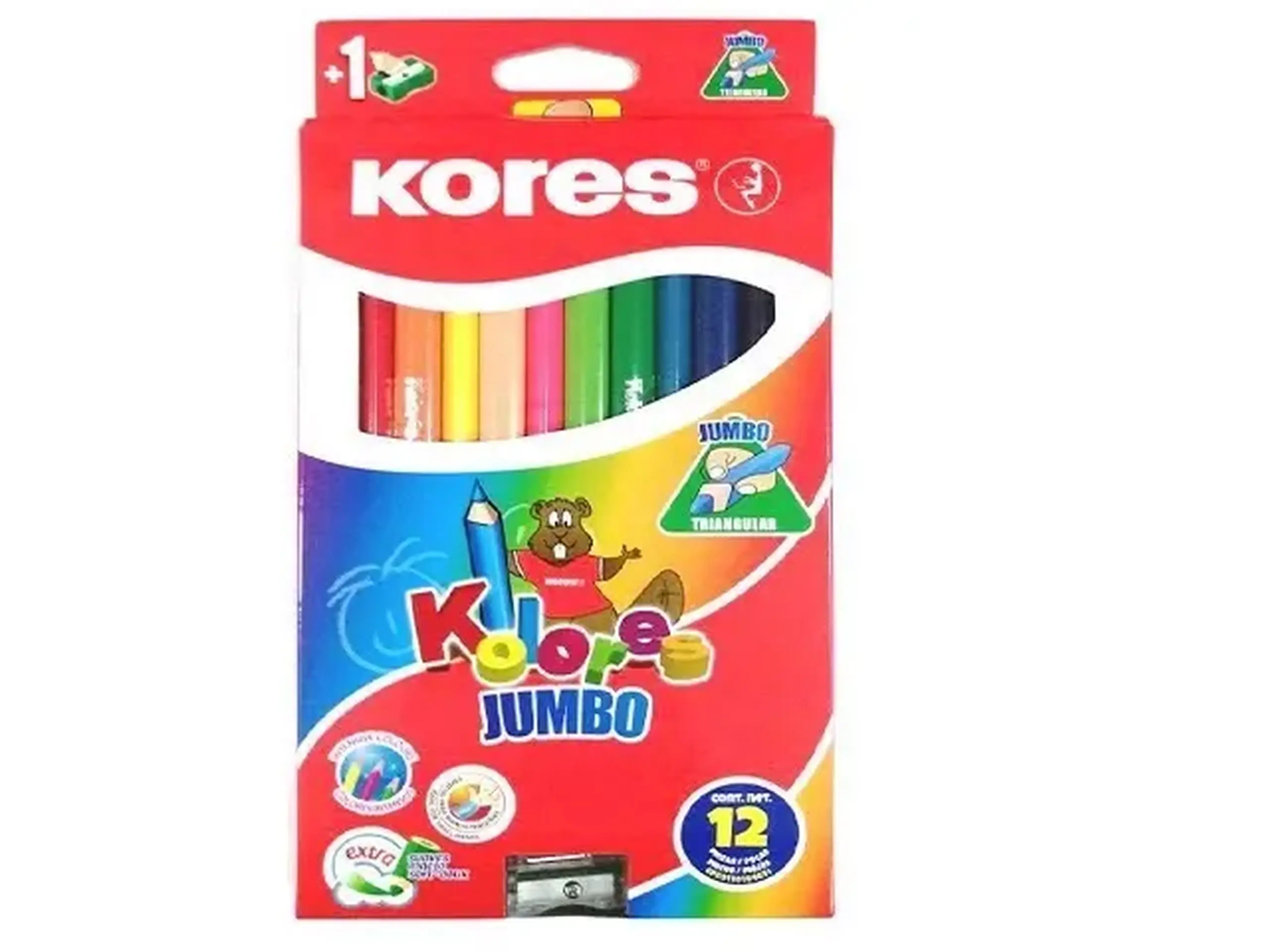 Creioane Kores 12 culori JUMBO (triunghi+ascutatoare) 25 282