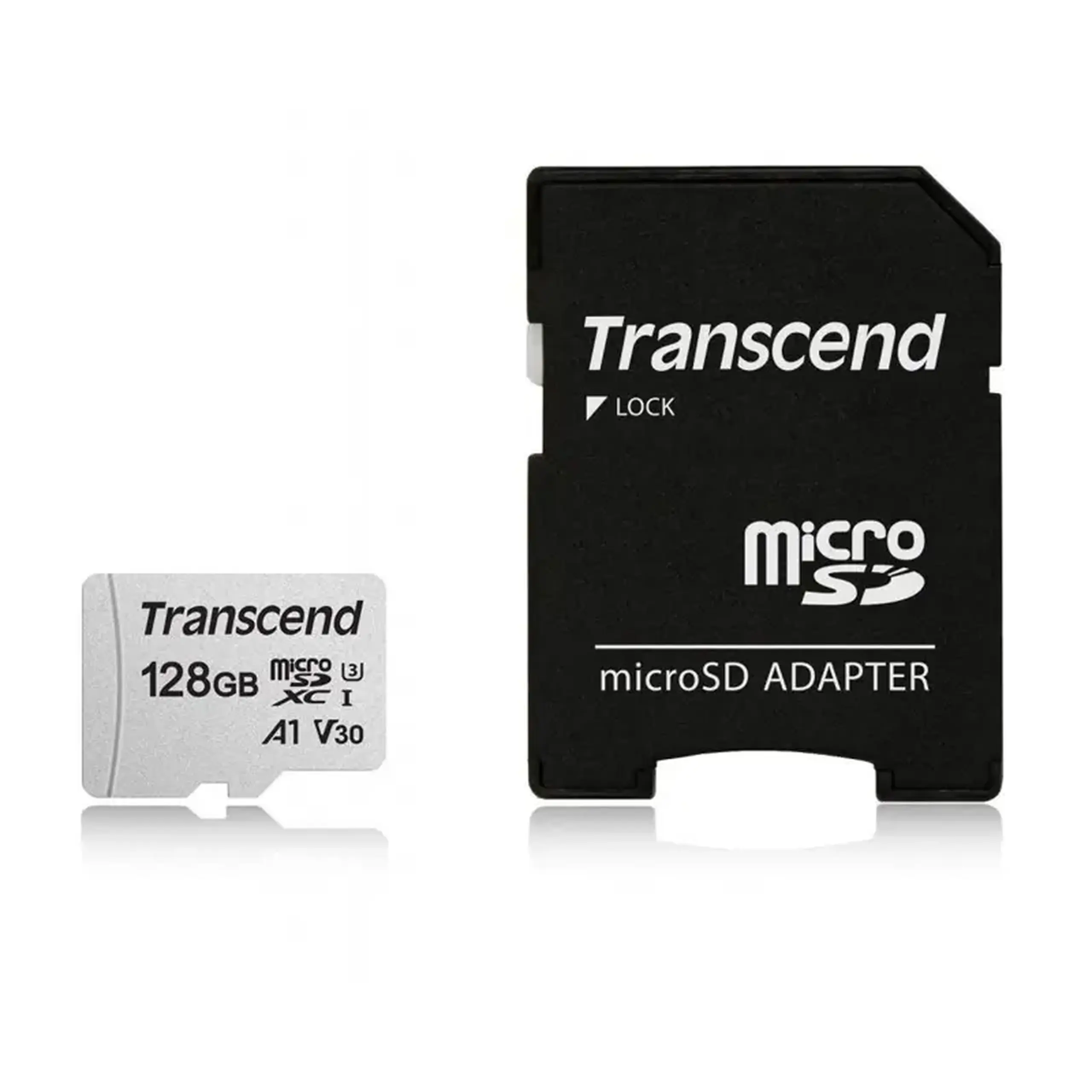 .128 GB MicroSD (Clasa 10) UHS - I (U3) + adaptor SD, Transcend „TS128GUSD300S” (R/W:95/45MB/s)