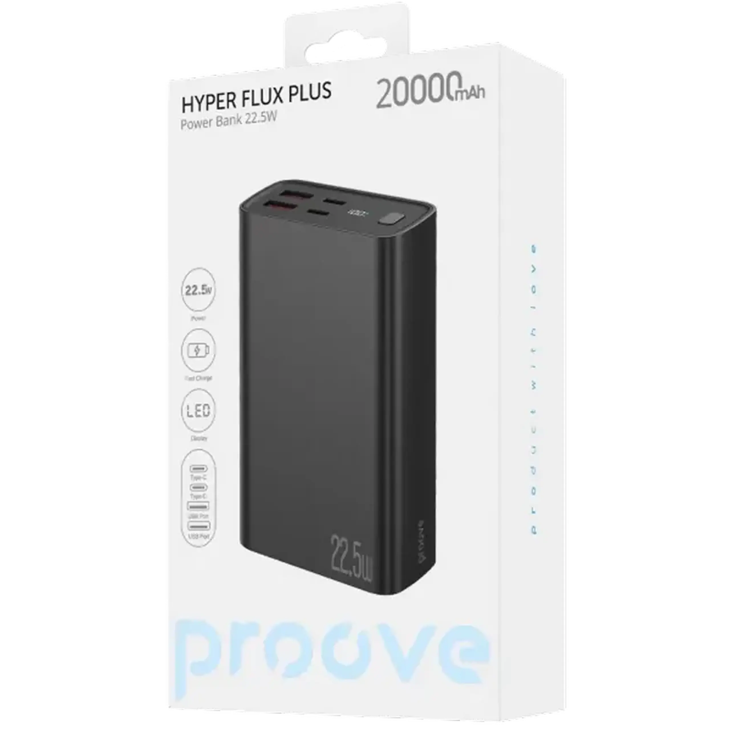 Power Bank 20000mAh Proove Hyper Flux 22,5W, negru