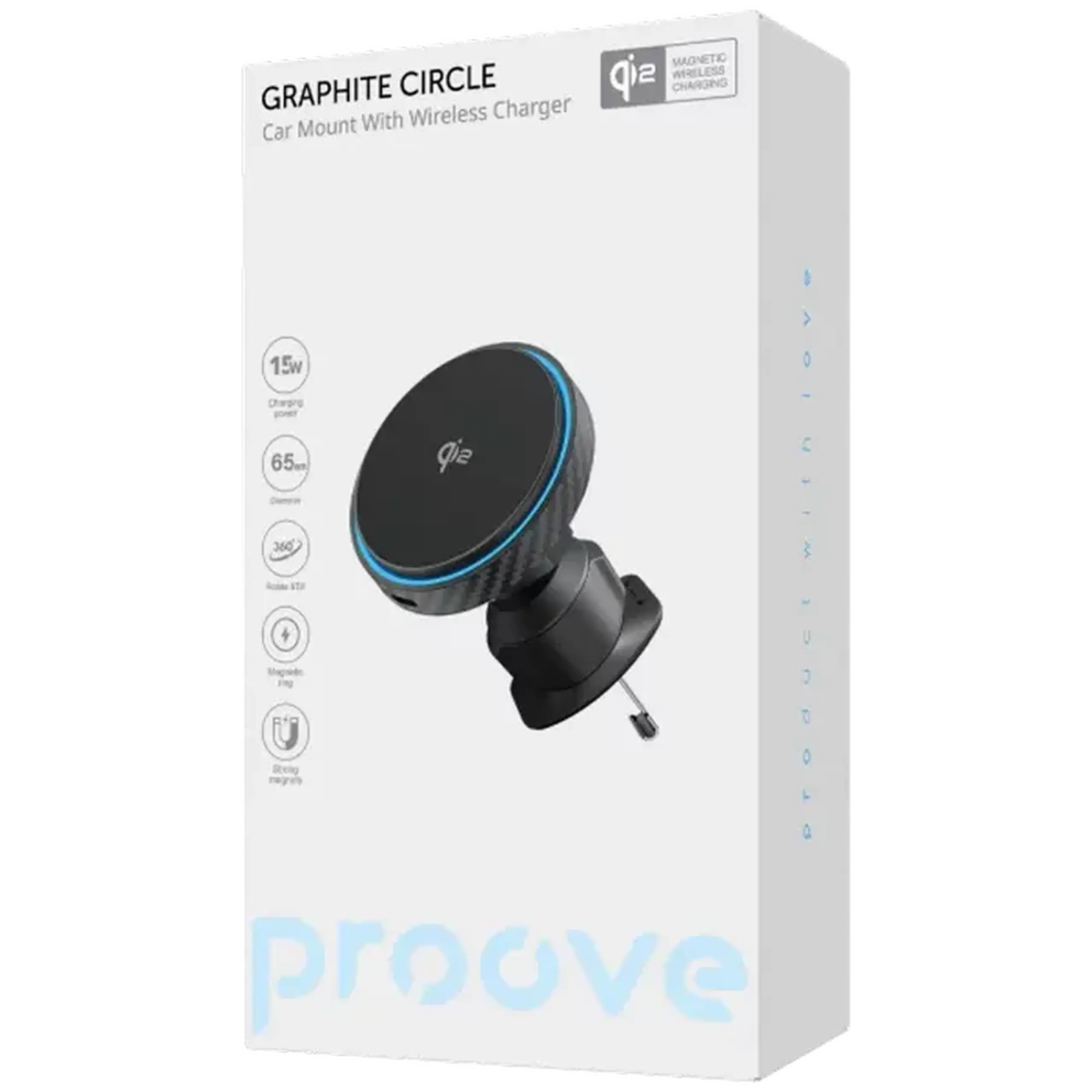Suport Auto Proove Graphite Circle Qi2, Negru