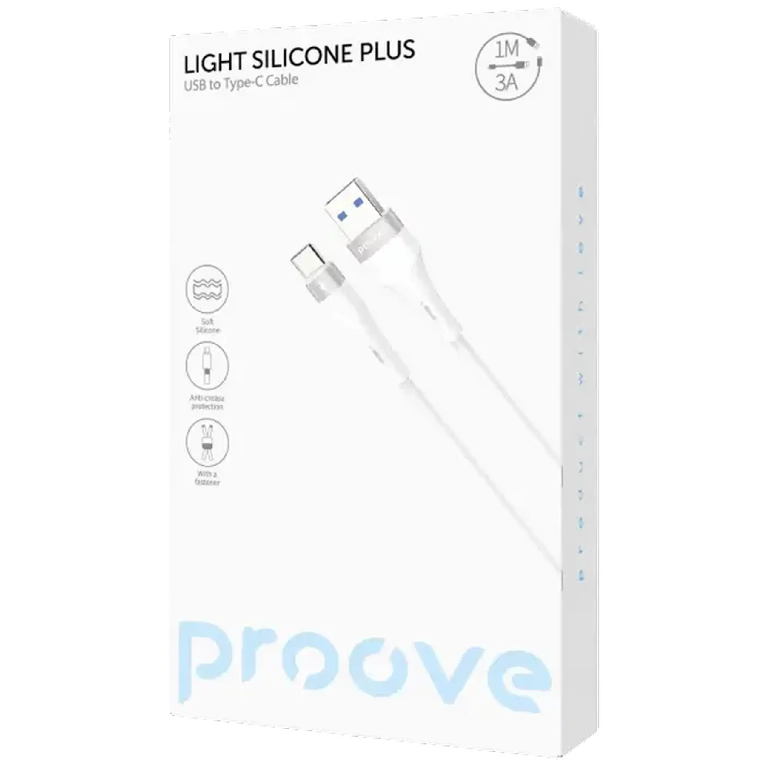 Cablu încărcare și sincronizare Proove Light Silicone Plus, USB Type-C/USB Type-C, 1m, Alb
