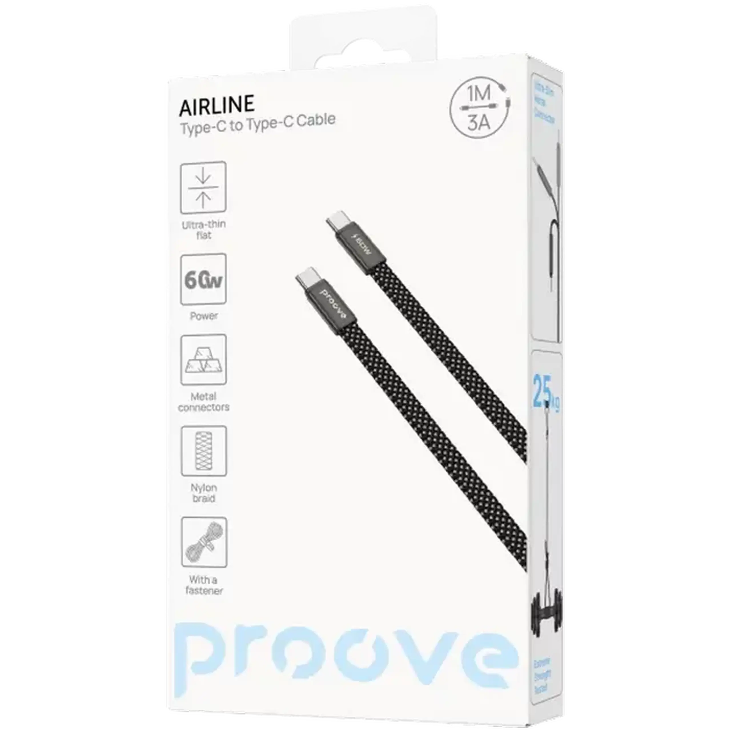 Cablu încărcare și sincronizare Proove AirLine, USB Type-C/USB Type-C, 1m, Negru