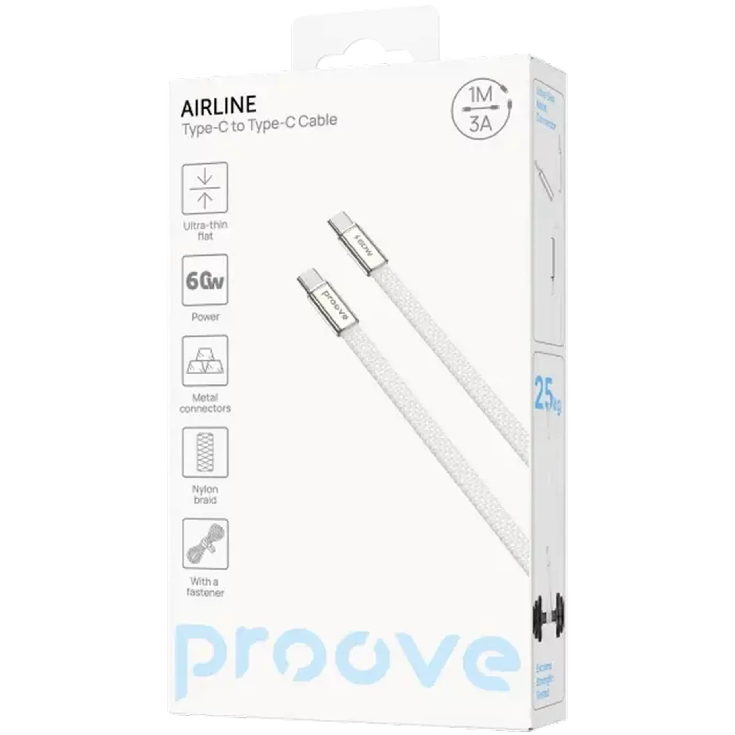 Cablu încărcare și sincronizare Proove AirLine, USB Type-C/USB Type-C, 1m, Alb