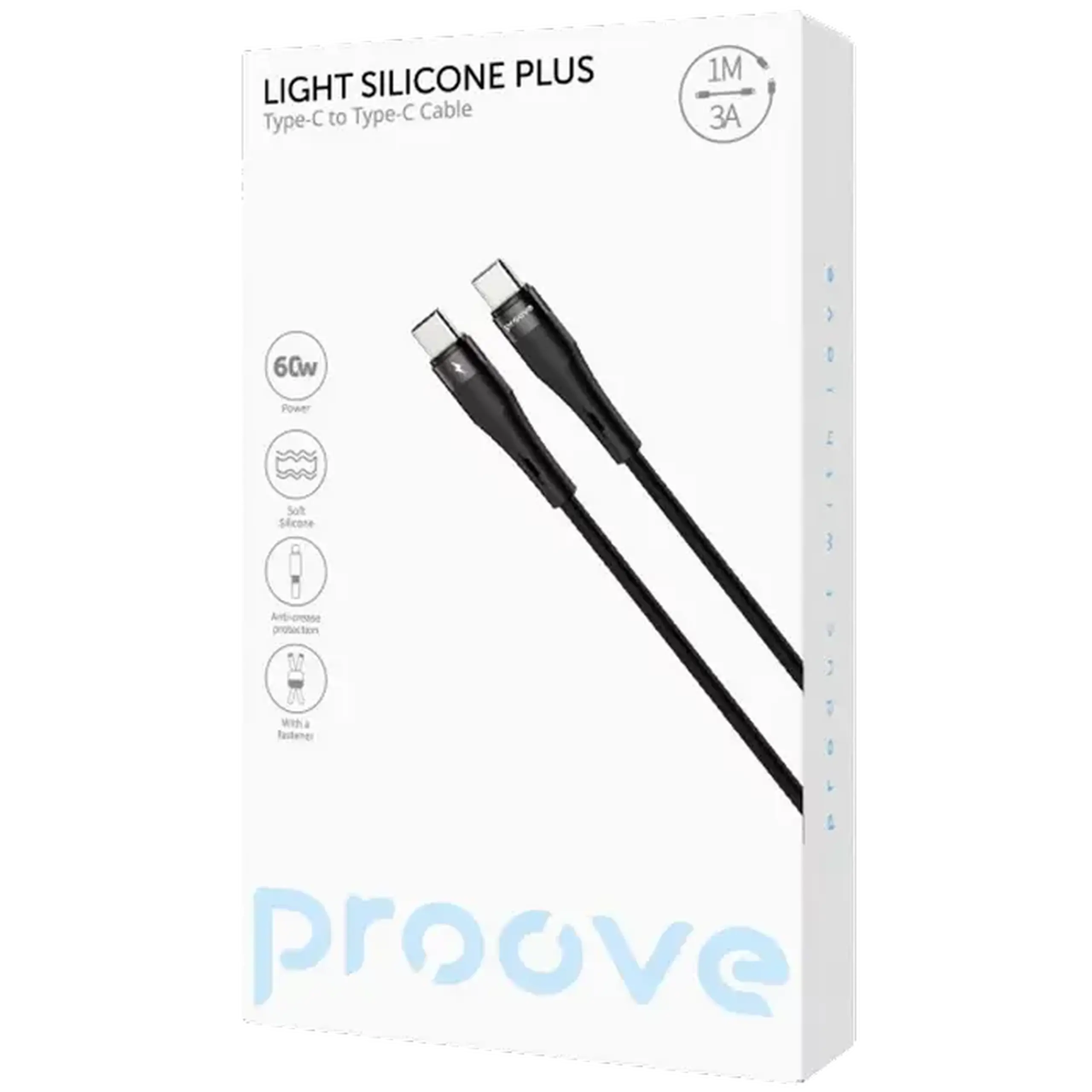 Cablu încărcare și sincronizare Proove Light Silicone Plus, USB Type-C/USB Type-C, 1m, Negru