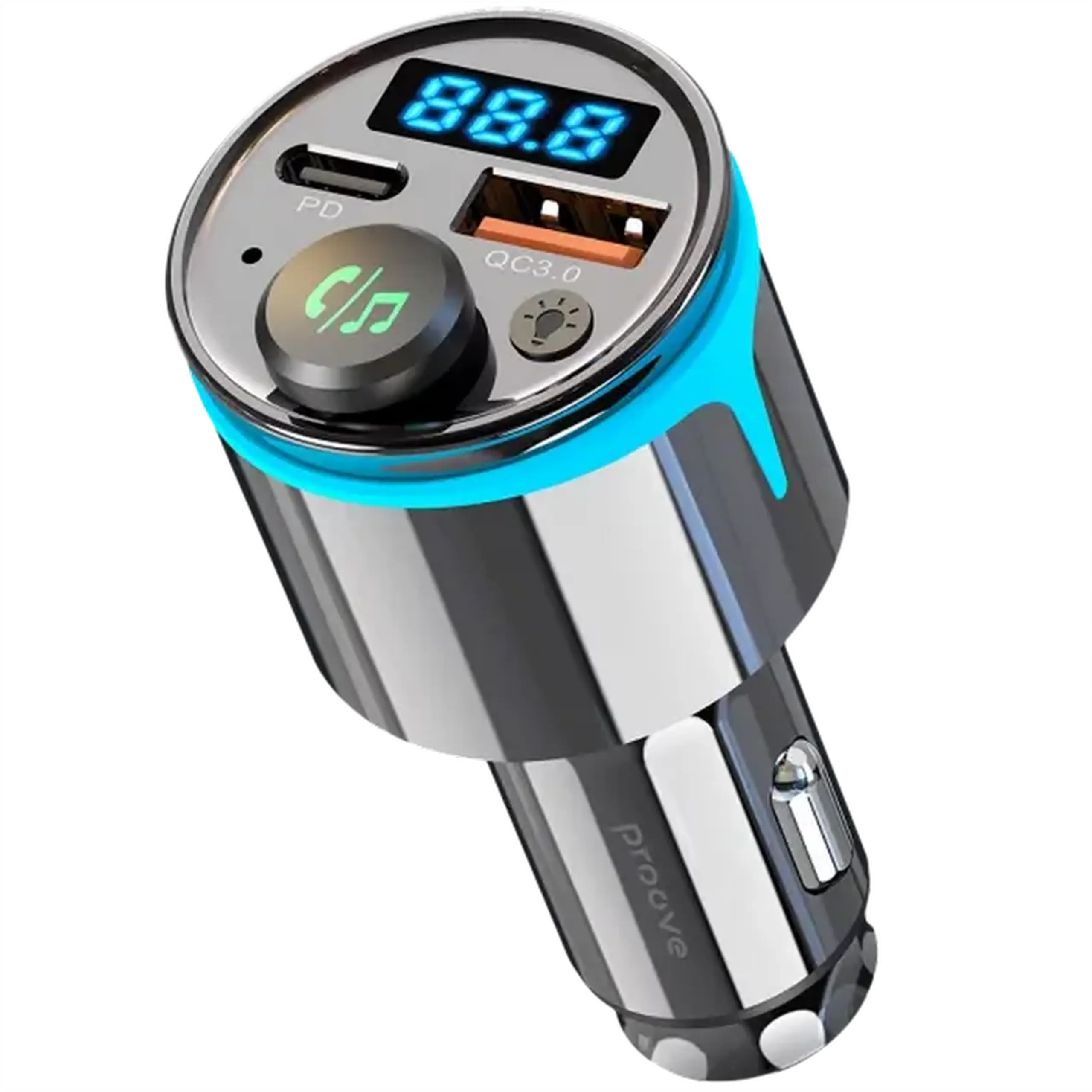 Car Charger Proove FM Launcher Nexus (PD+QC3.0) Type-C+USB Black