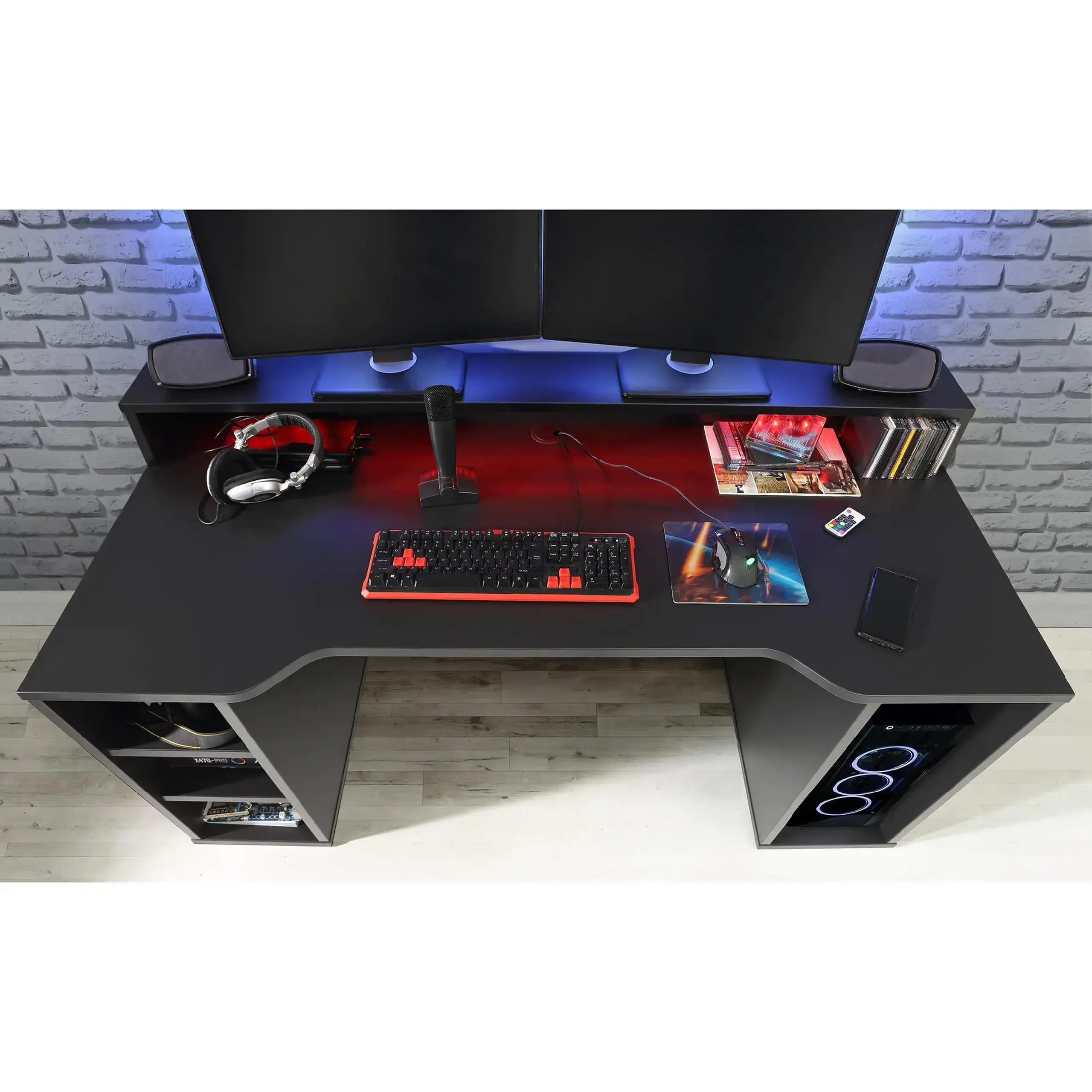 Birou Kring Gaming, 160x91x72 cm, culoare negru, include LED