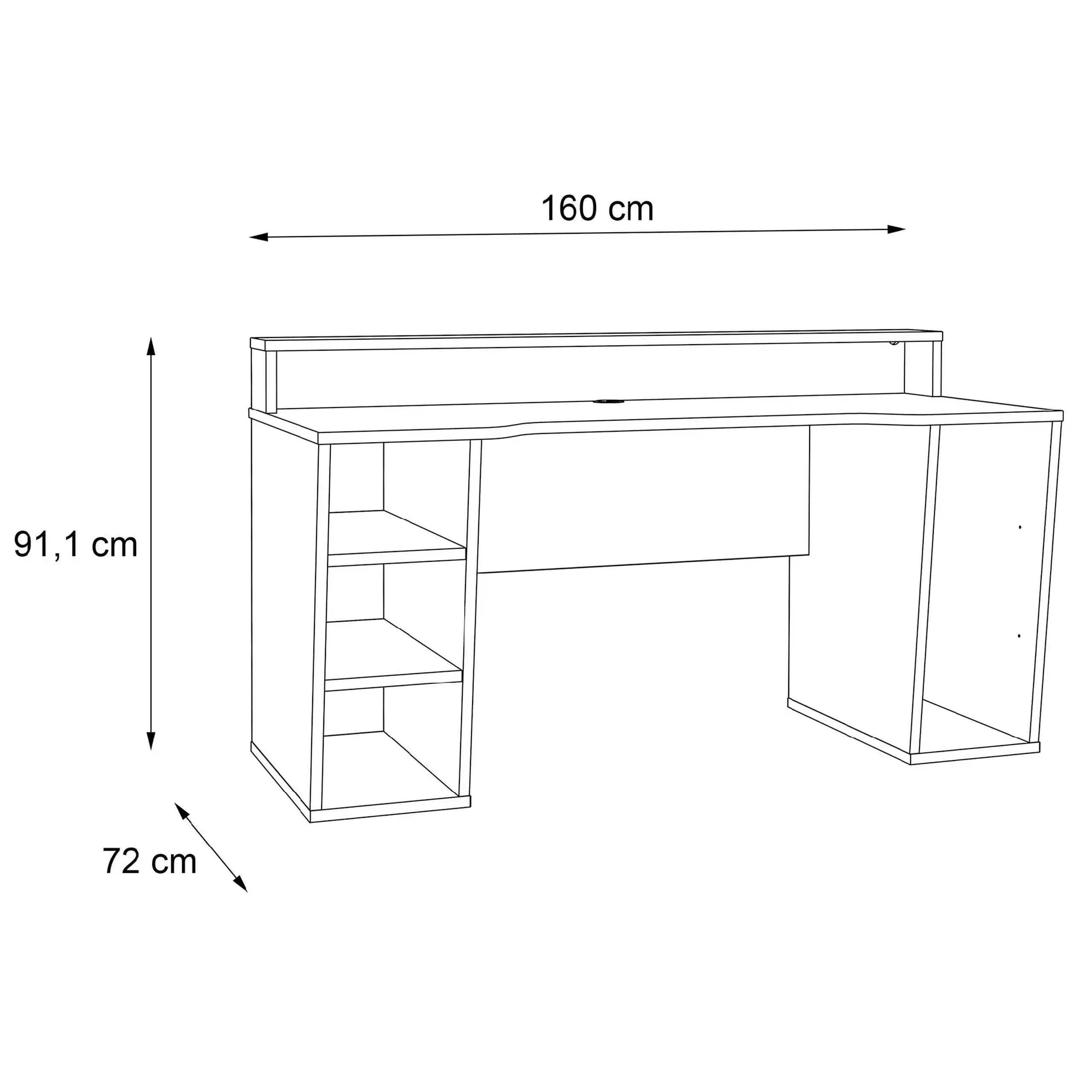 Birou Kring Gaming, 160x91x72 cm, culoare negru, include LED