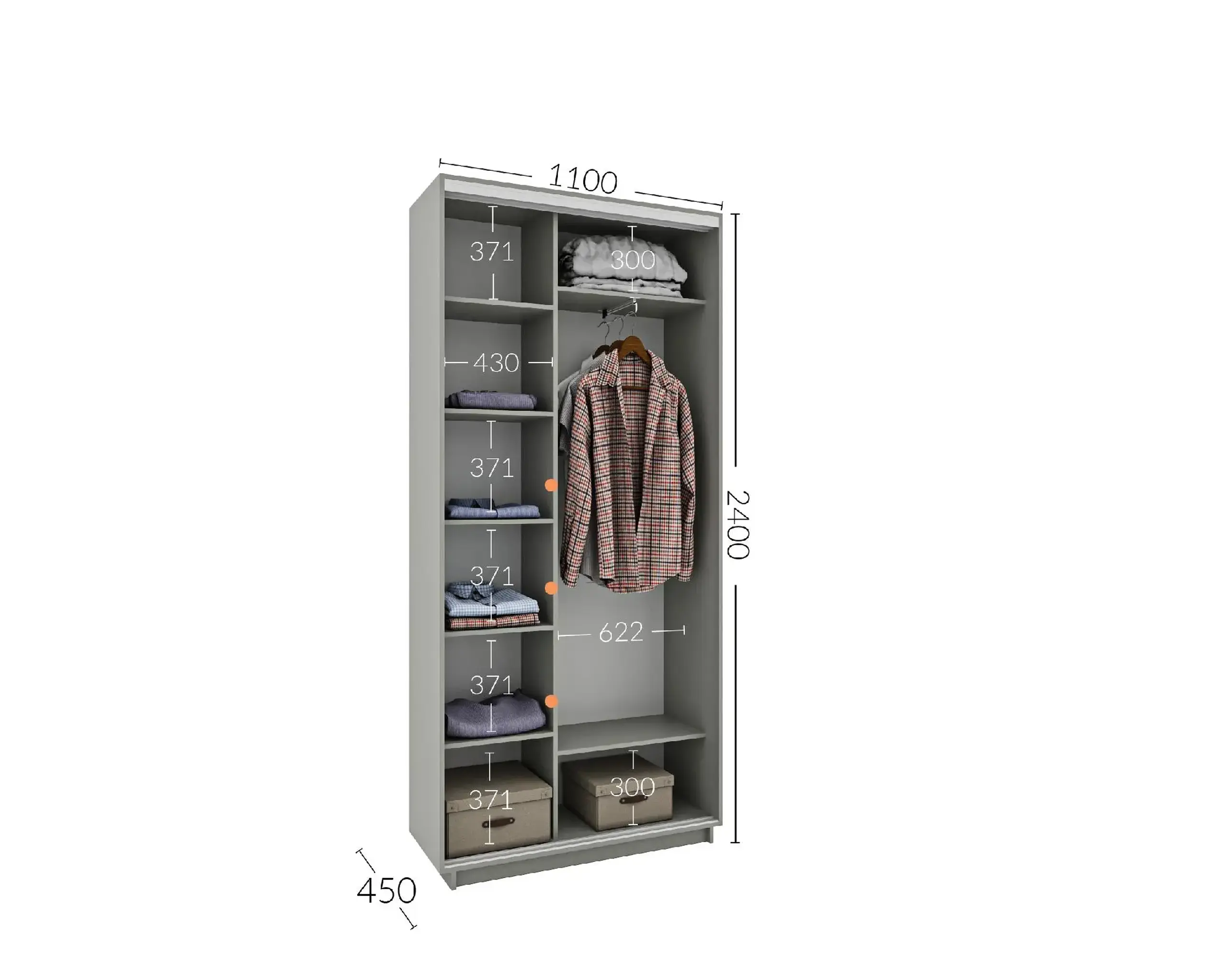 Dulap Cupe 4home, 1PAL 1Oglinda, Gri Grafit, 110x45x240 cm