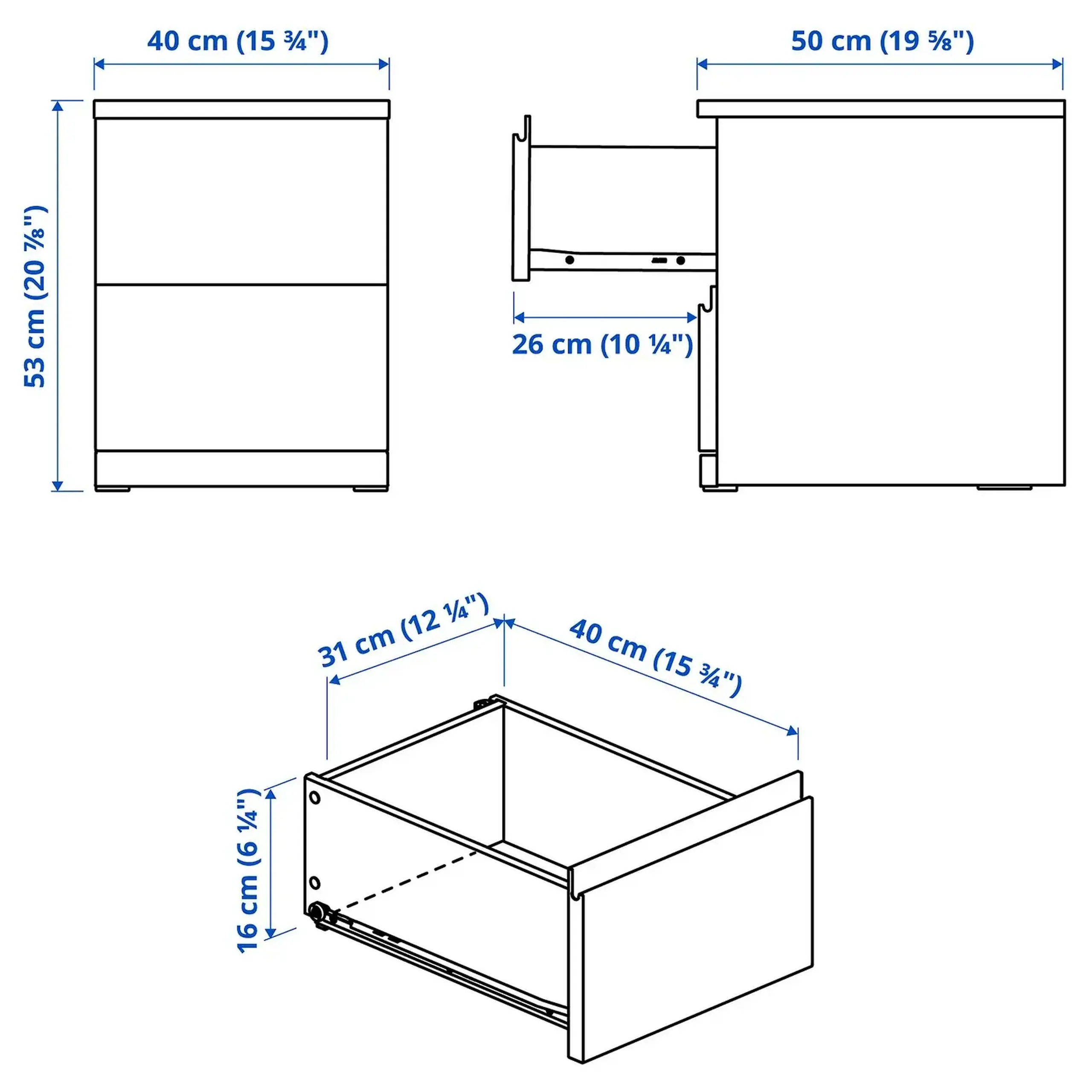 STORKLINTA comoda 2 sertare, alb/cu 2 sertare, 40x50x53 cm