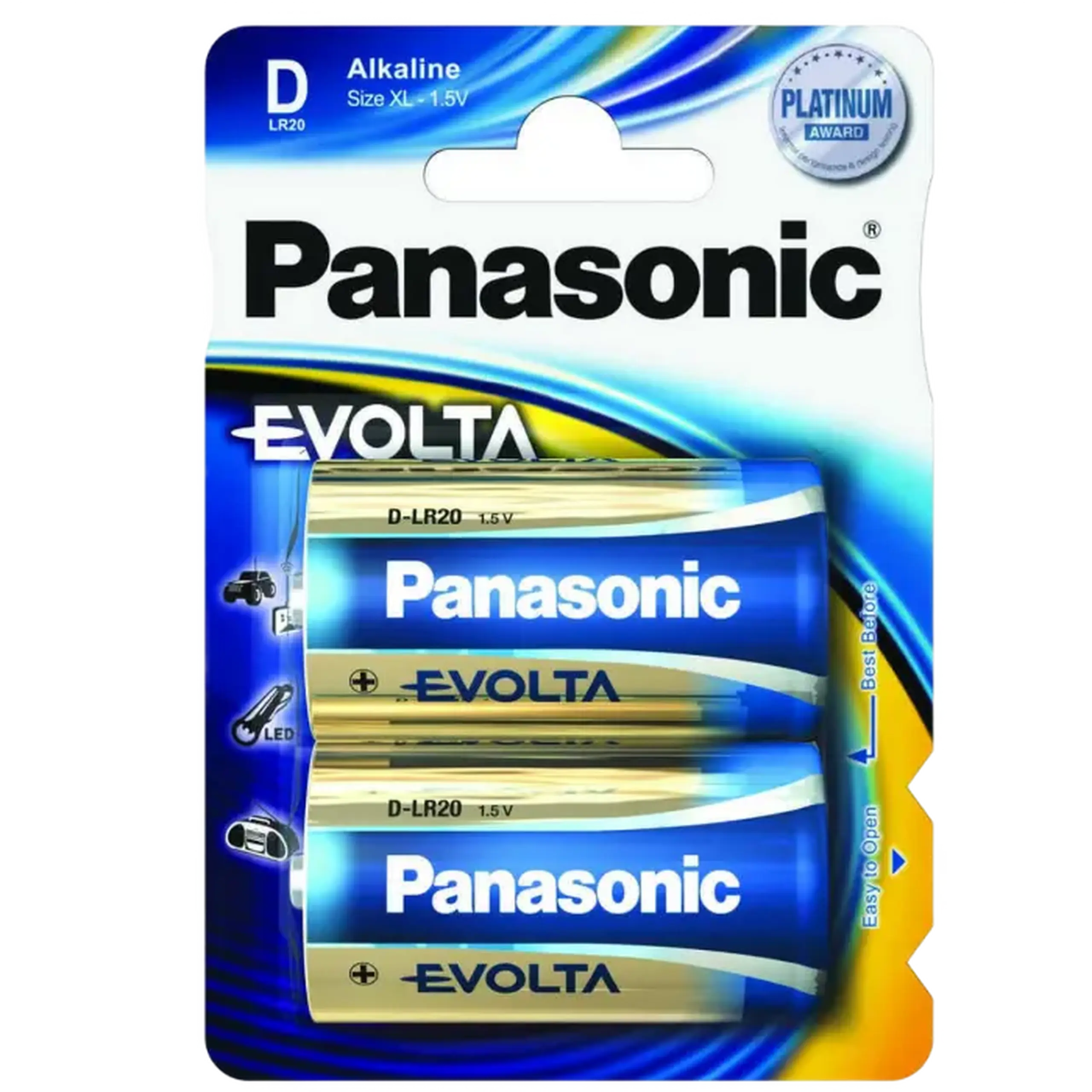 Dimensiunea D Panasonic "EVOLTA" 1,5 V, alcalin, Blister*2, LR20EGE/2BP