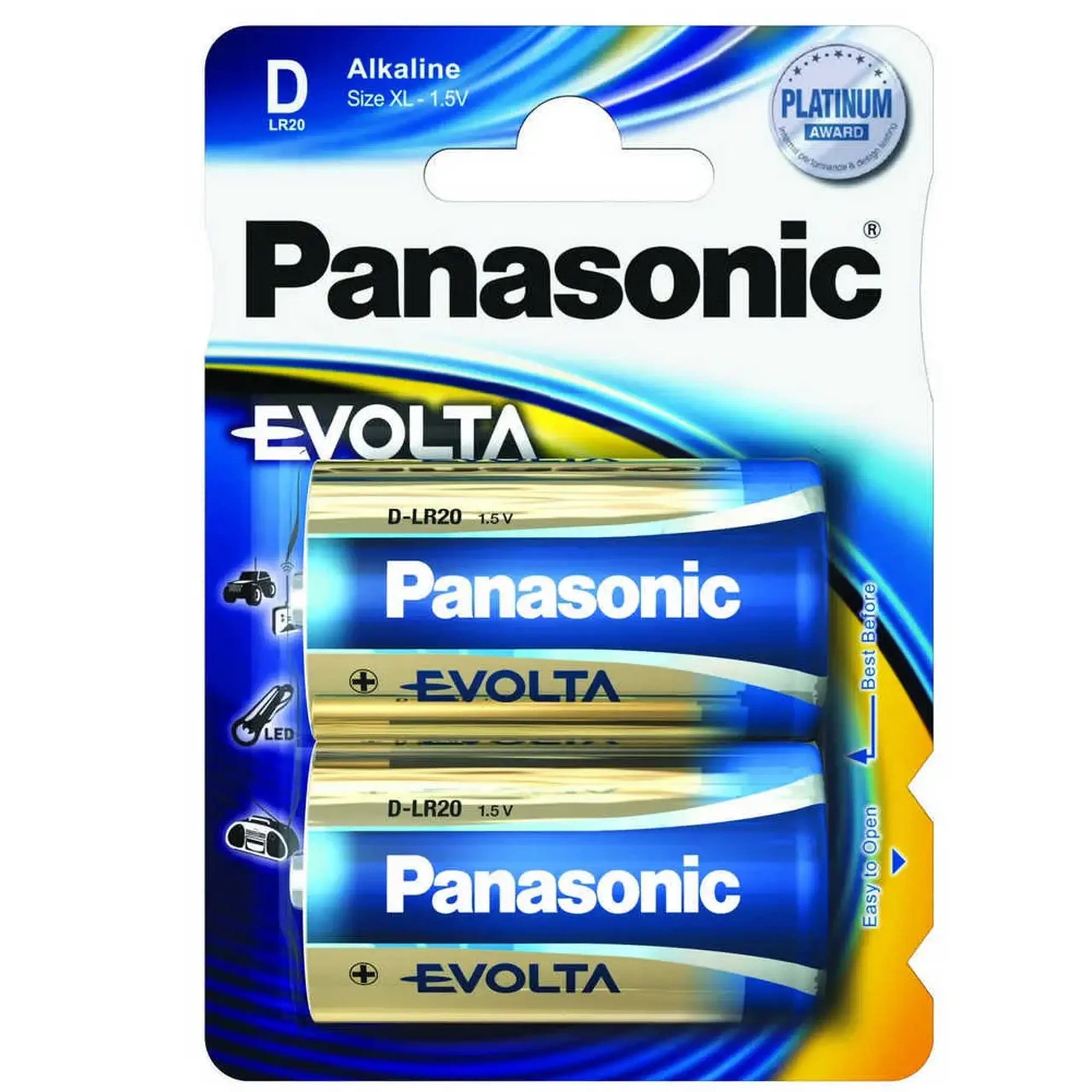Dimensiunea D Panasonic "EVOLTA" 1,5 V, alcalin, Blister*2, LR20EGE/2BP