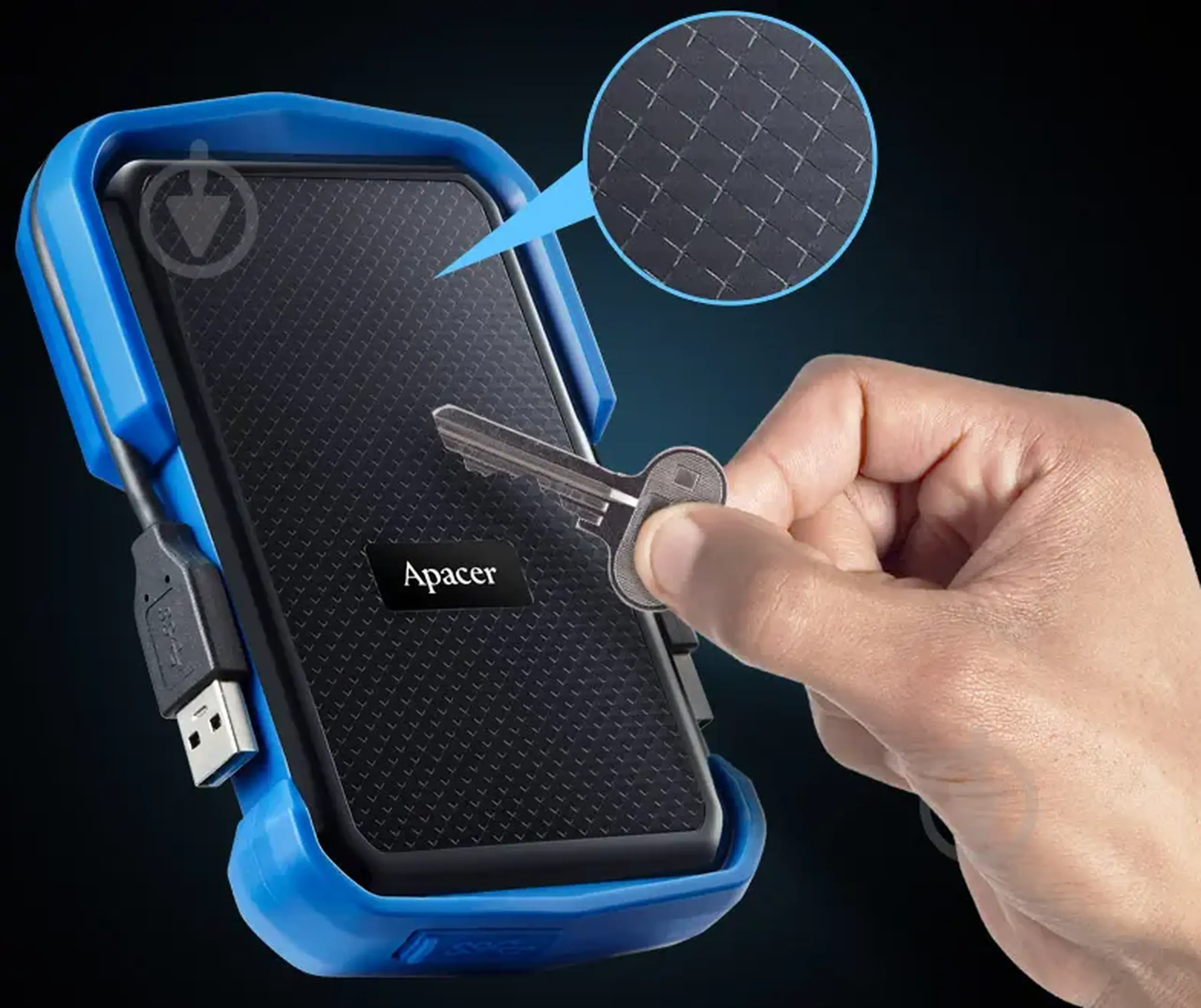 2.0TB (USB3.1) 2.5" Apacer AC631 Military-Grade Shockproof Hard Drive, Black-Blue (AP2TBAC631U-1)