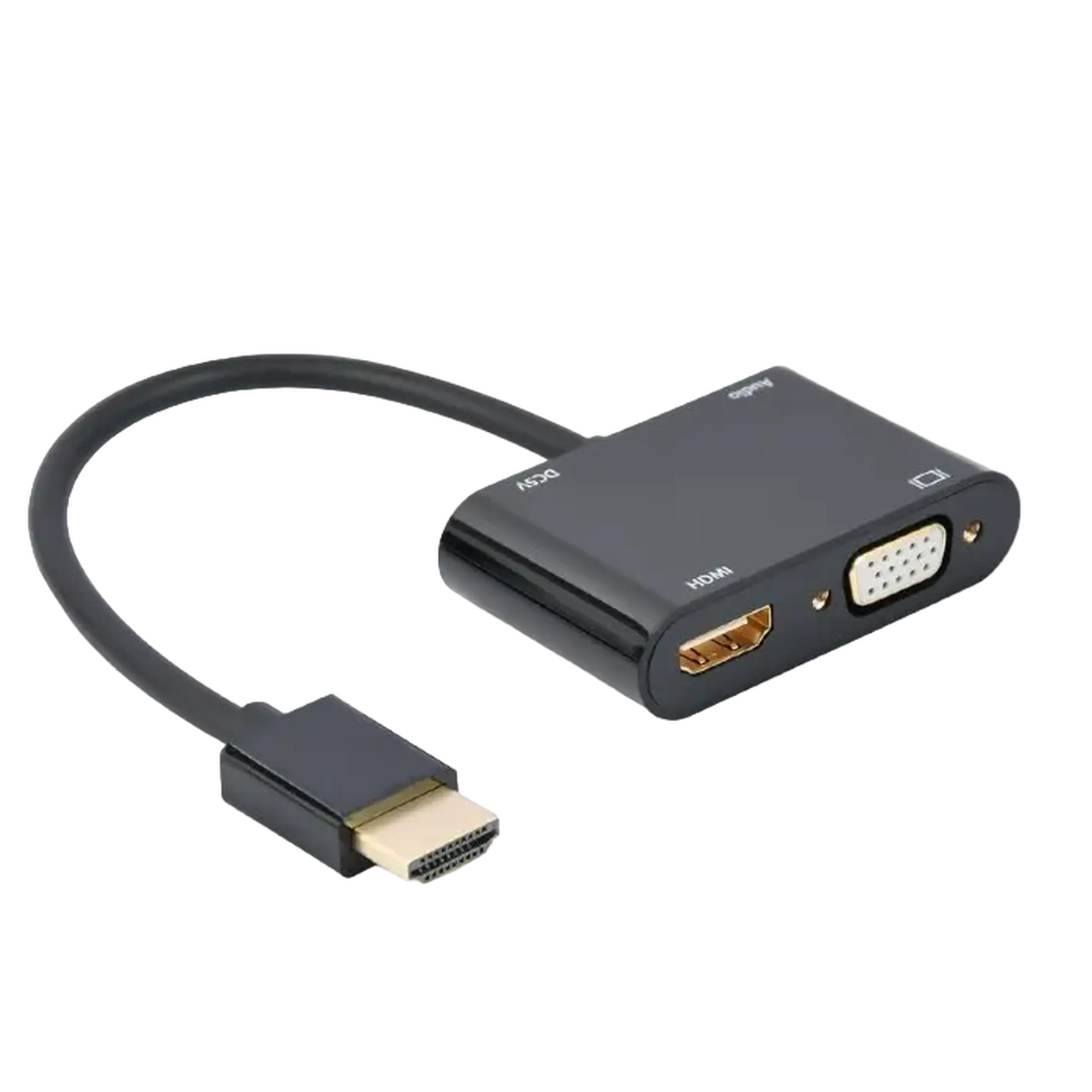 Adaptor Cablexpert A-HDMIM-HDMIFVGAF-01, HDMI (M) - HDMI (F) + VGA, 0.15 m, Negru
