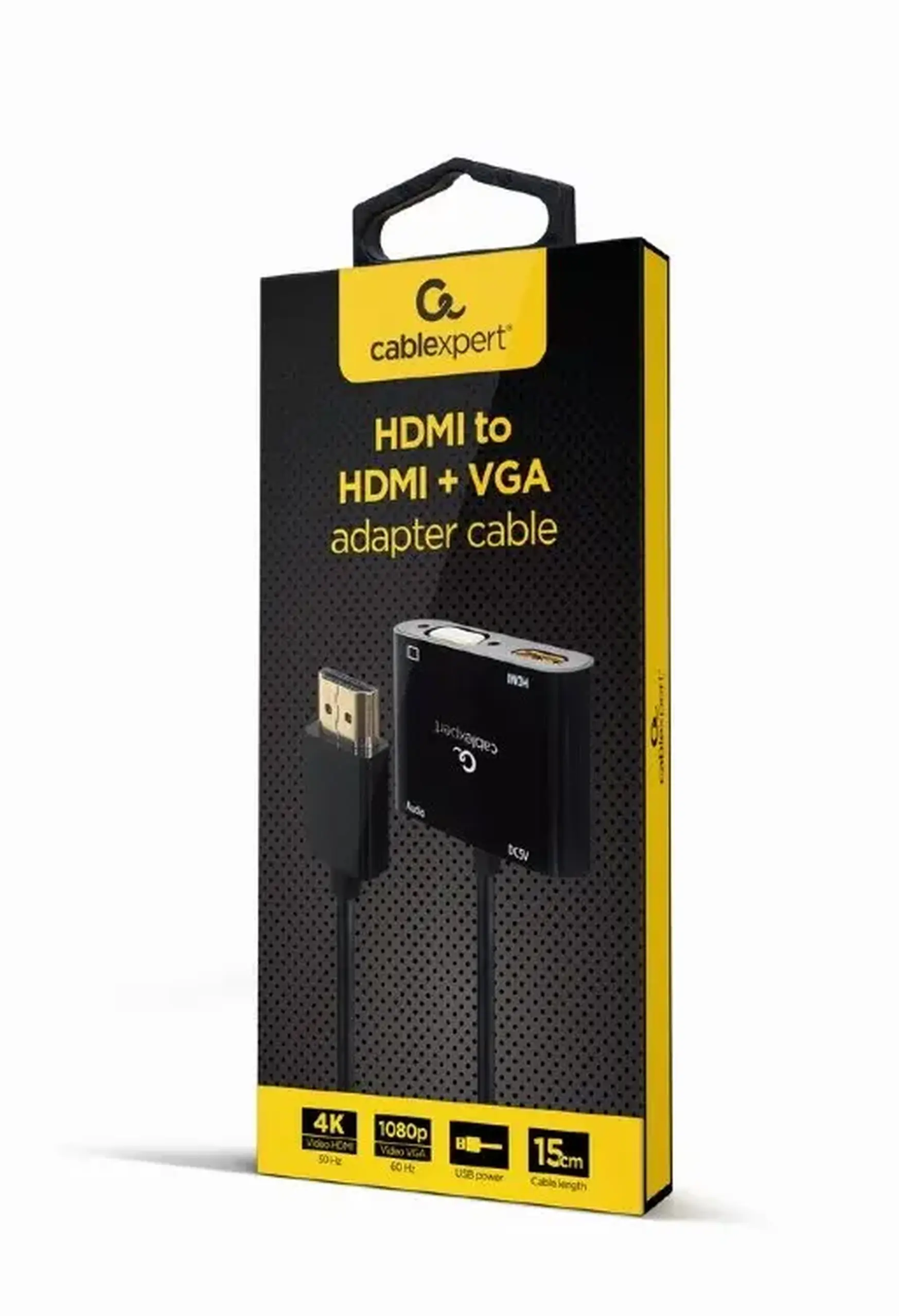 Adaptor Cablexpert A-HDMIM-HDMIFVGAF-01, HDMI (M) - HDMI (F) + VGA, 0.15 m, Negru