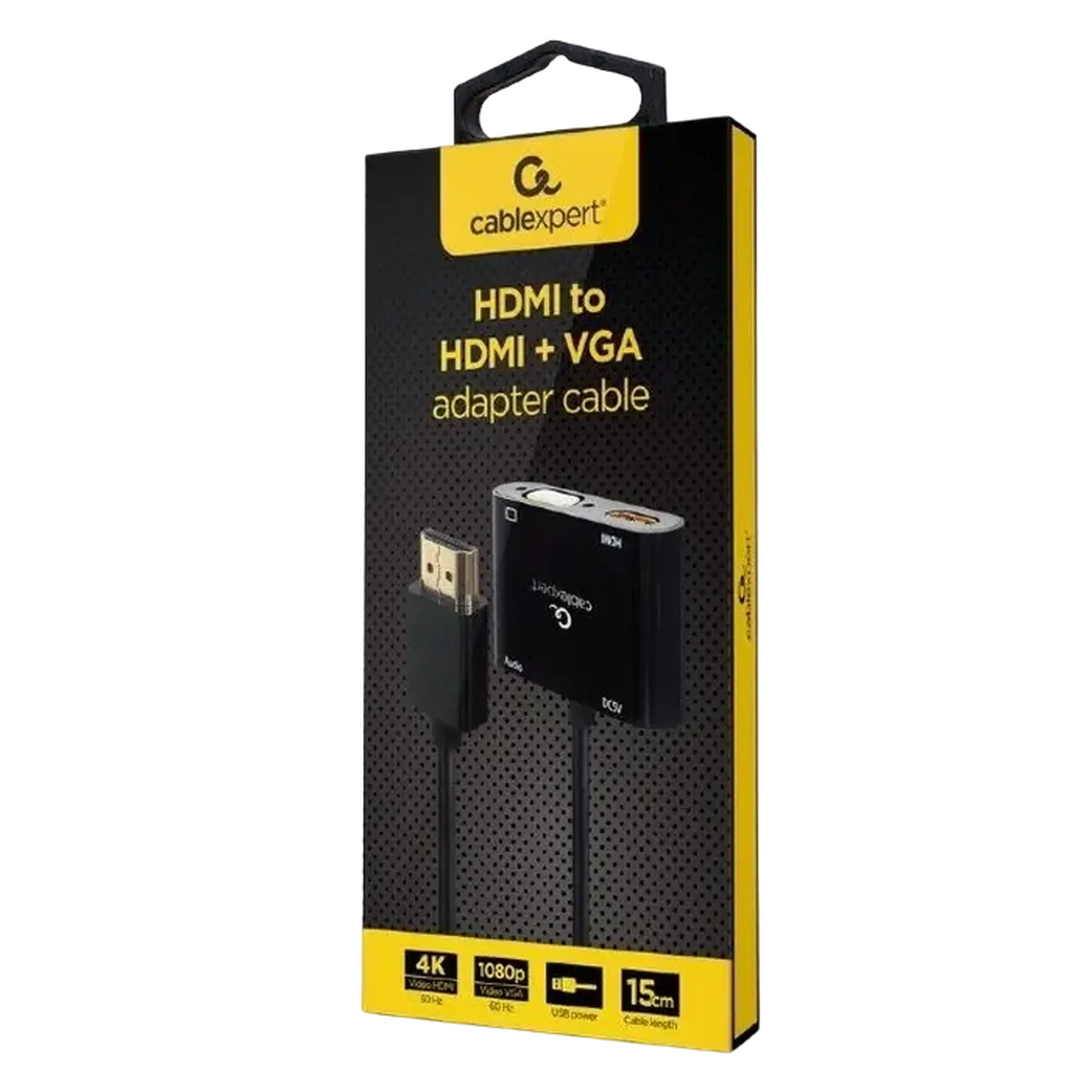 Adaptor Cablexpert A-HDMIM-HDMIFVGAF-01, HDMI (M) - HDMI (F) + VGA, 0.15 m, Negru