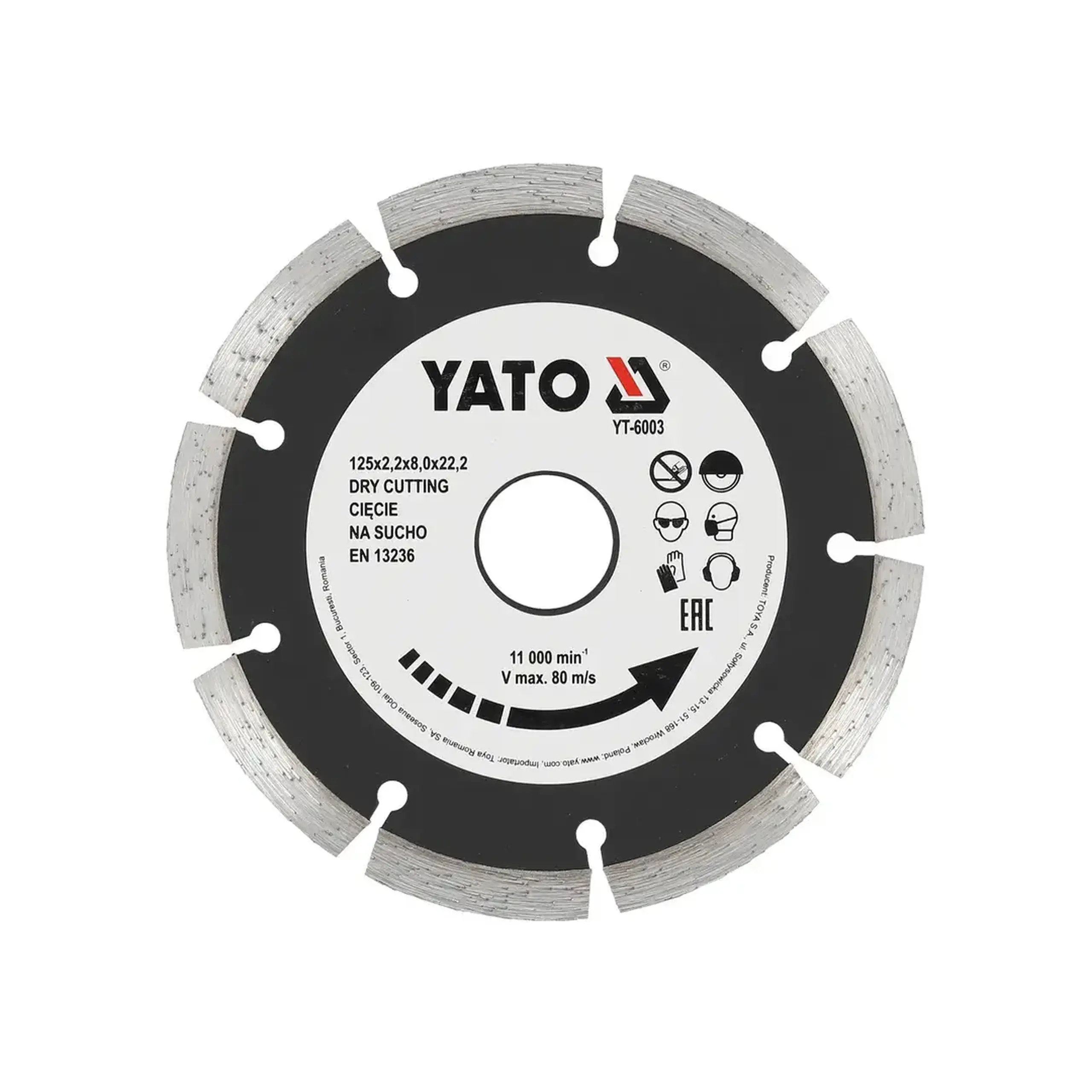 Disc diamantat segmentat pentru beton 125 * 22.2 mm Yato - 125 * Tăiere uscată