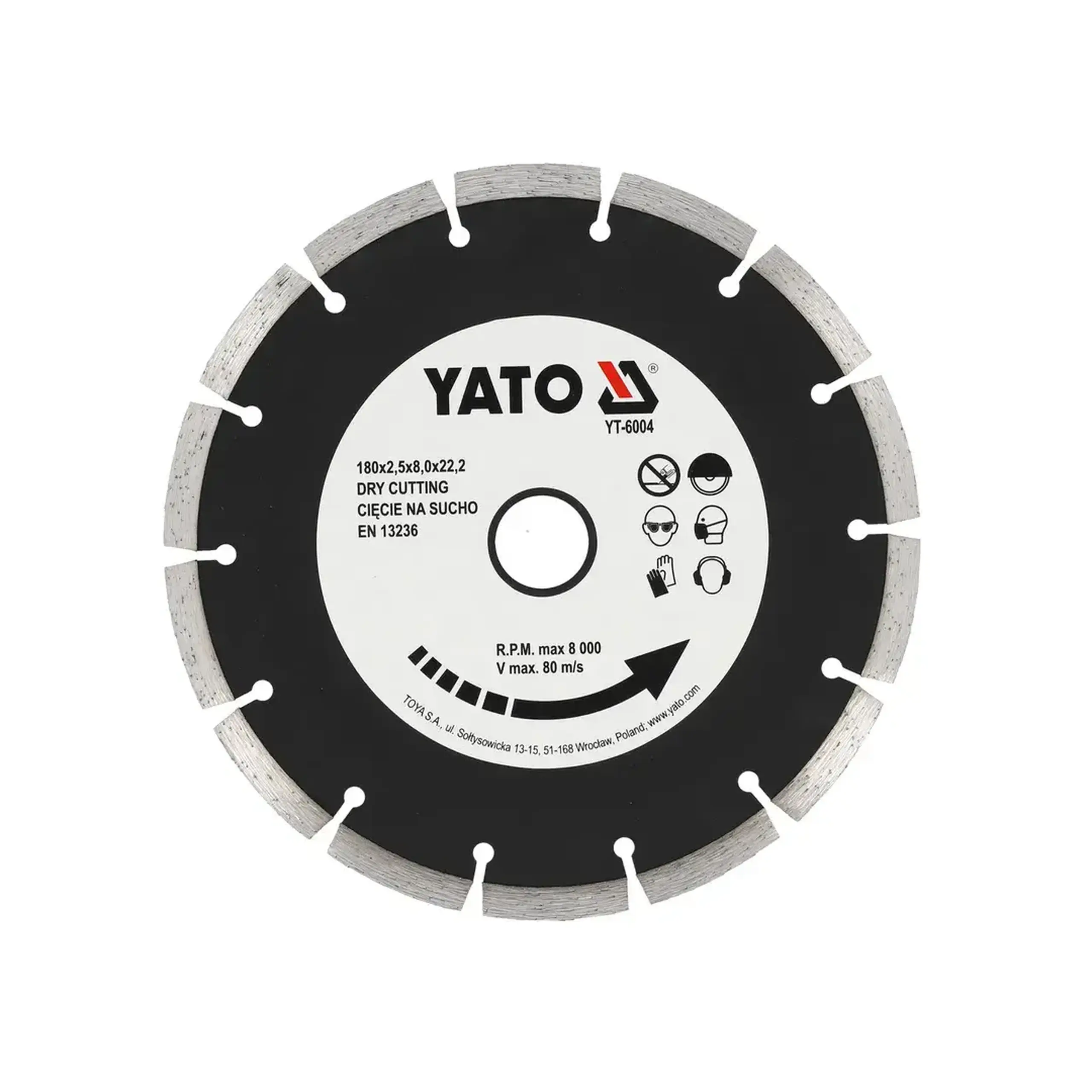 Disc diamantat segmentat pentru beton 125 * 22.2 mm Yato - 180 * Tăiere uscată