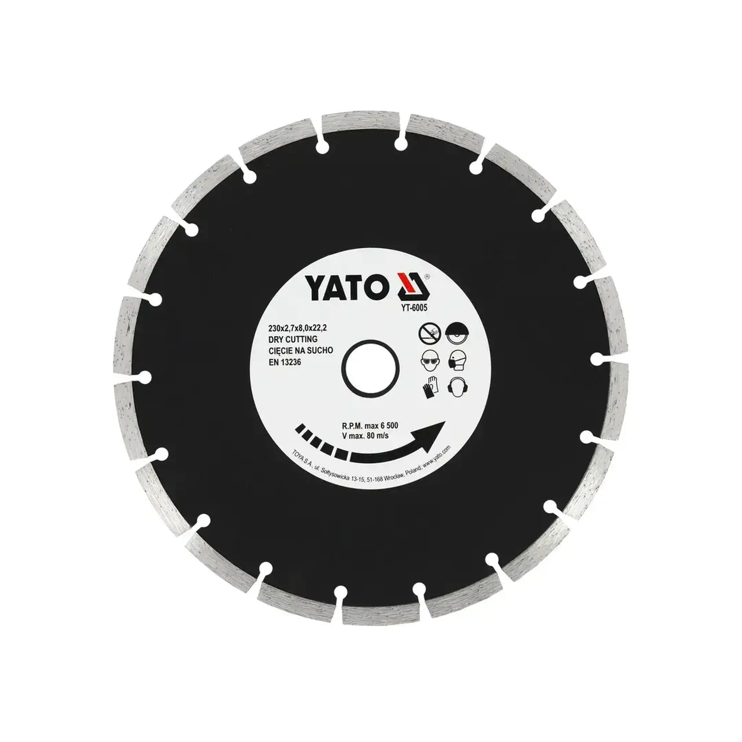 Disc diamantat segmentat pentru beton 125 * 22.2 mm Yato - 230 * Tăiere uscată