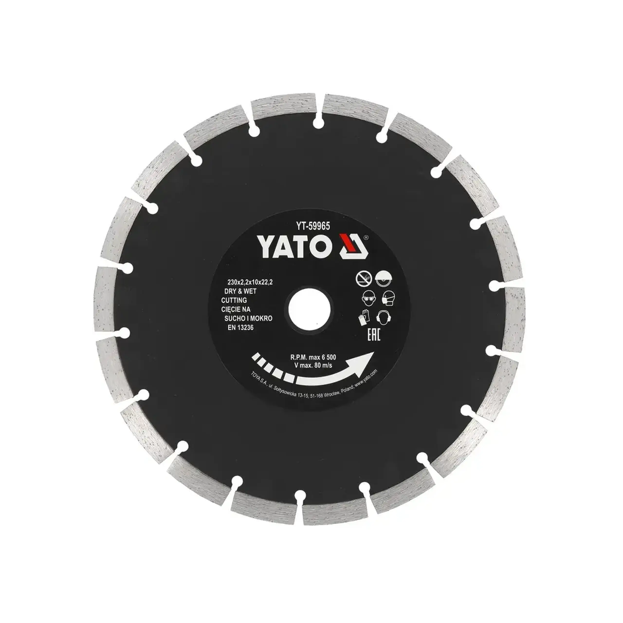 Disc diamantat segmentat pentru beton 125 * 22.2 mm Yato - 230 * Tăiere uscată/umedă